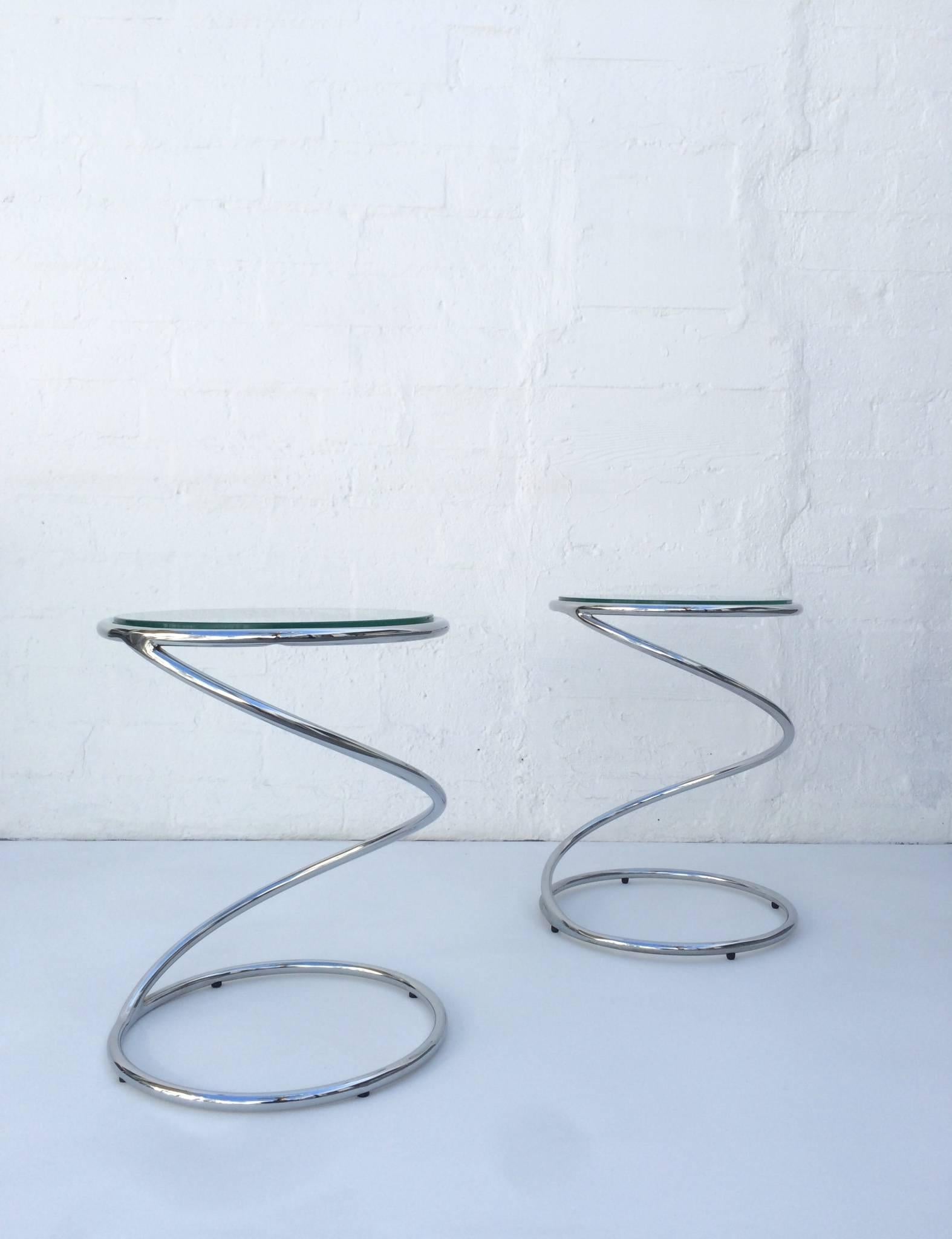 Polished Chrome and Glass Spiral Occasional Tables by Leon Rosen for Pace In Excellent Condition In Palm Springs, CA
