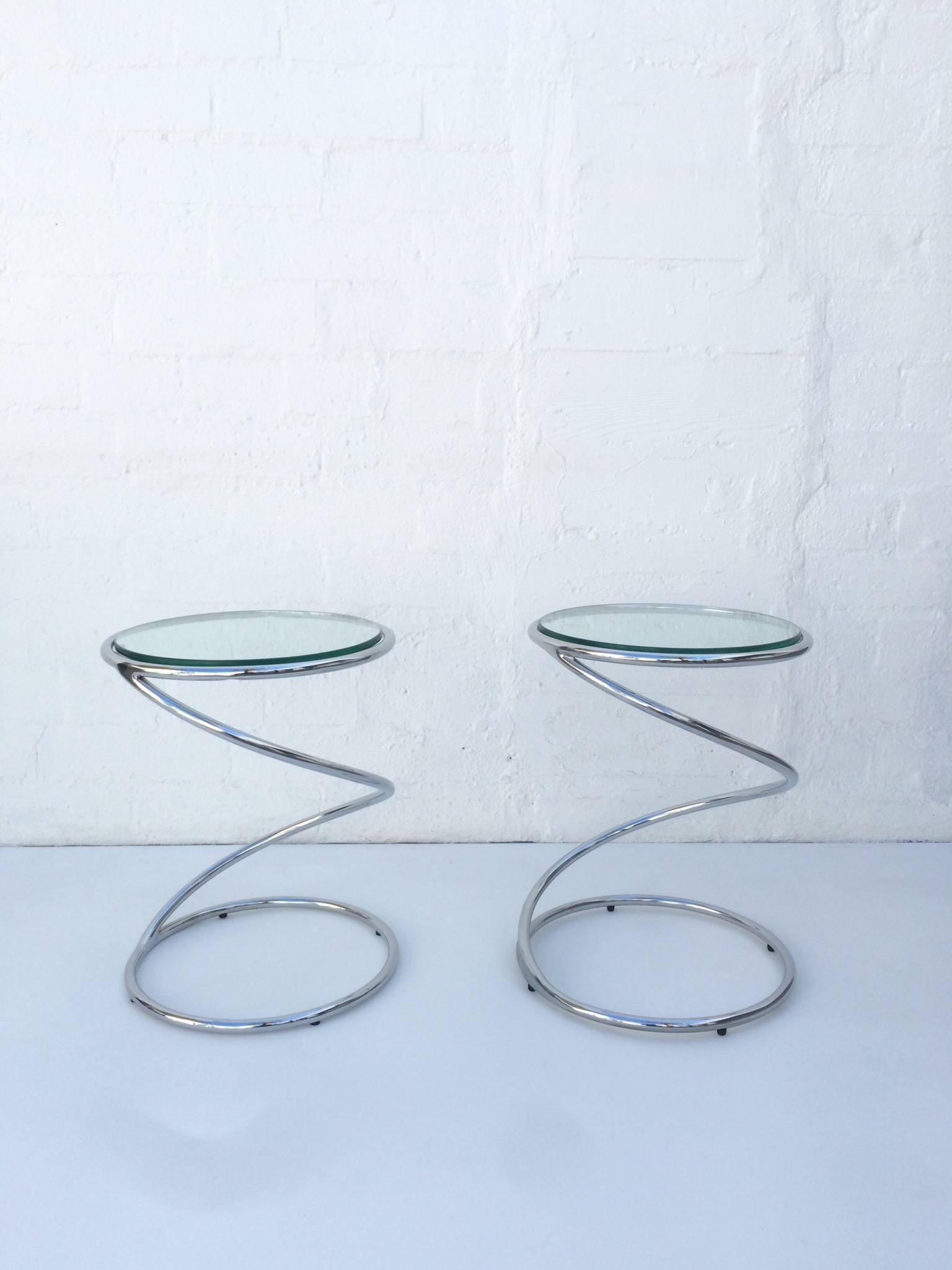 Polished Chrome and Glass Spiral Occasional Tables by Leon Rosen for Pace 1