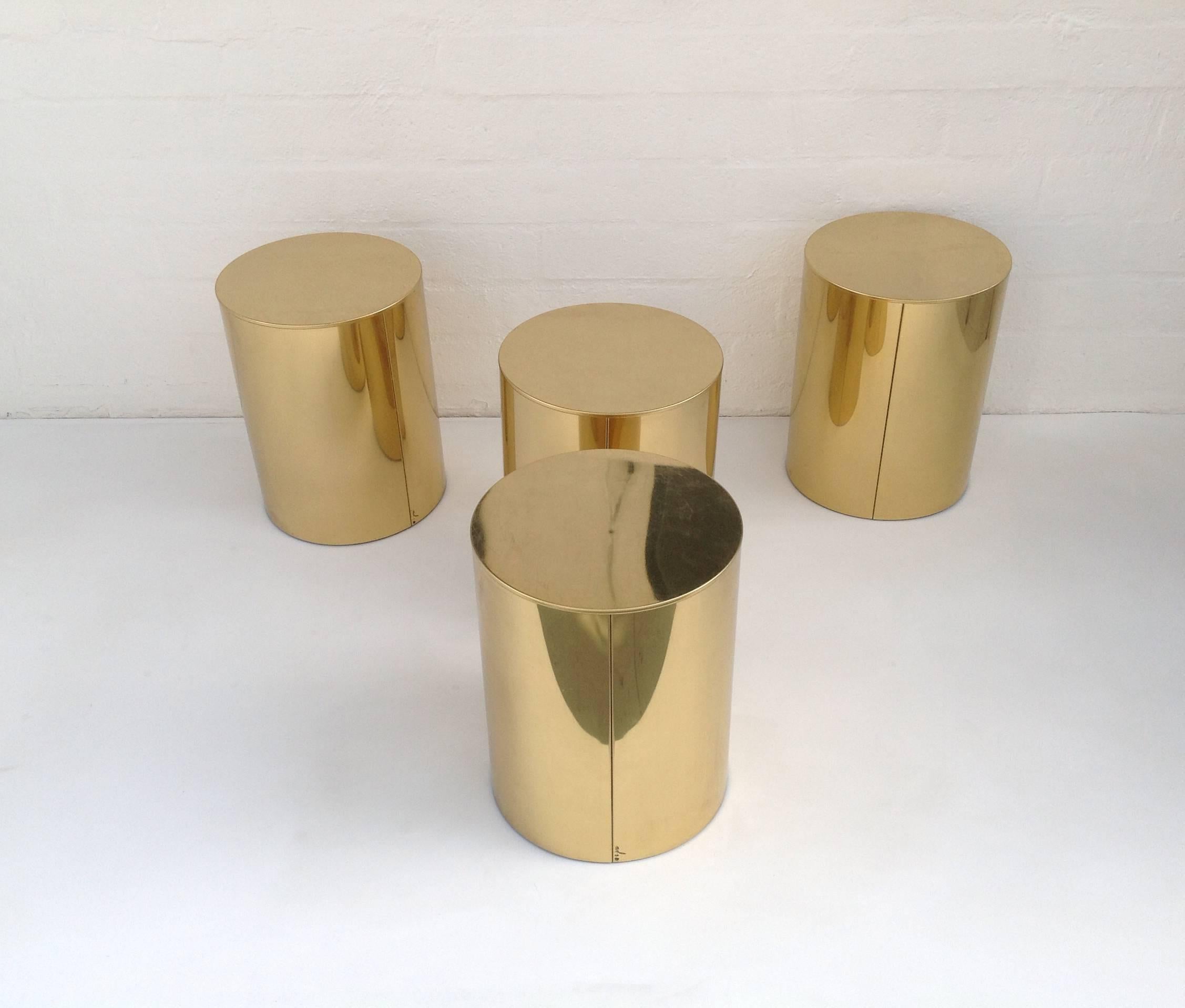 Mid-Century Modern Four Polished Brass Drum Side Tables by C Jere'