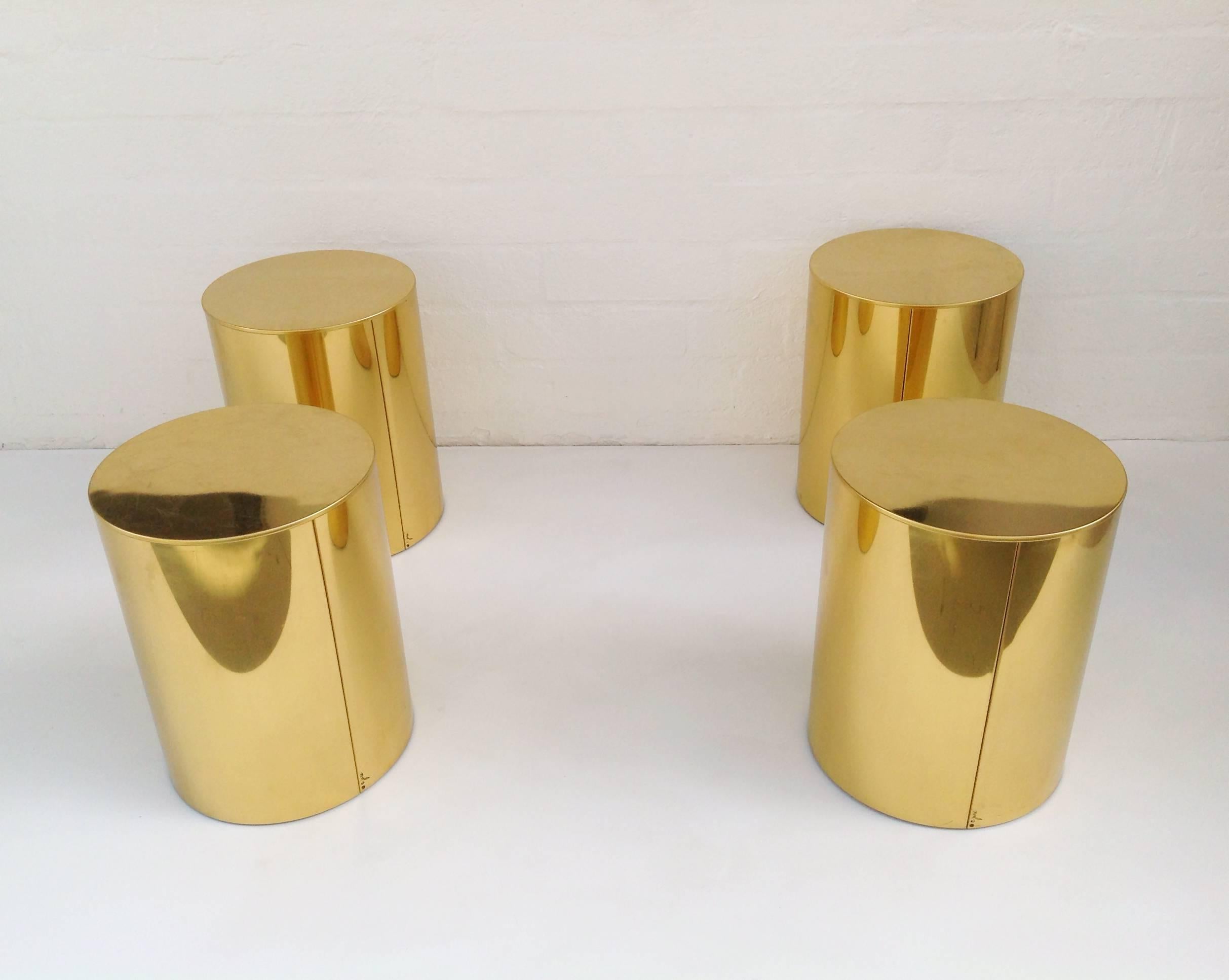 American Four Polished Brass Drum Side Tables by C Jere'