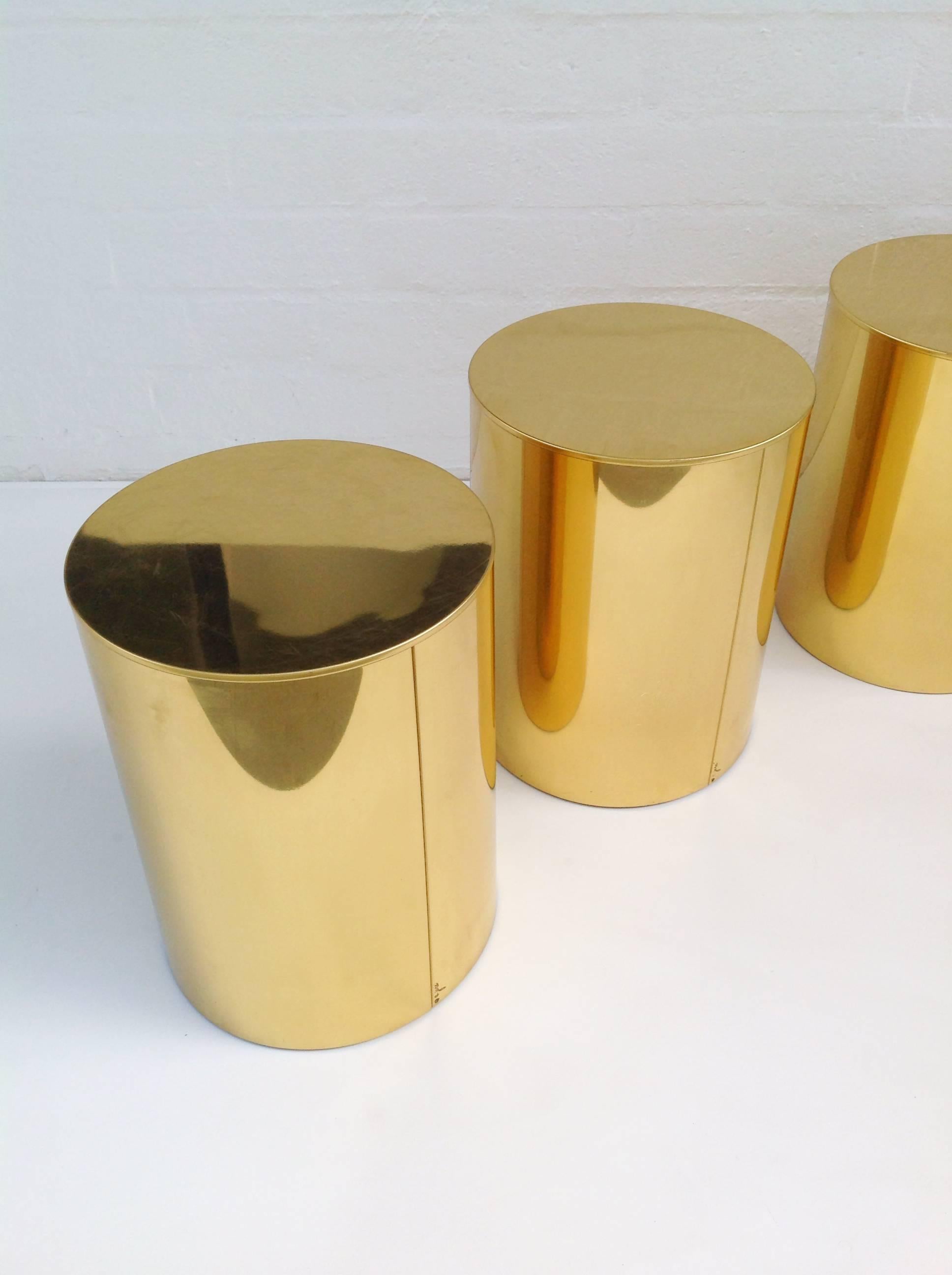 Four Polished Brass Drum Side Tables by C Jere' 1