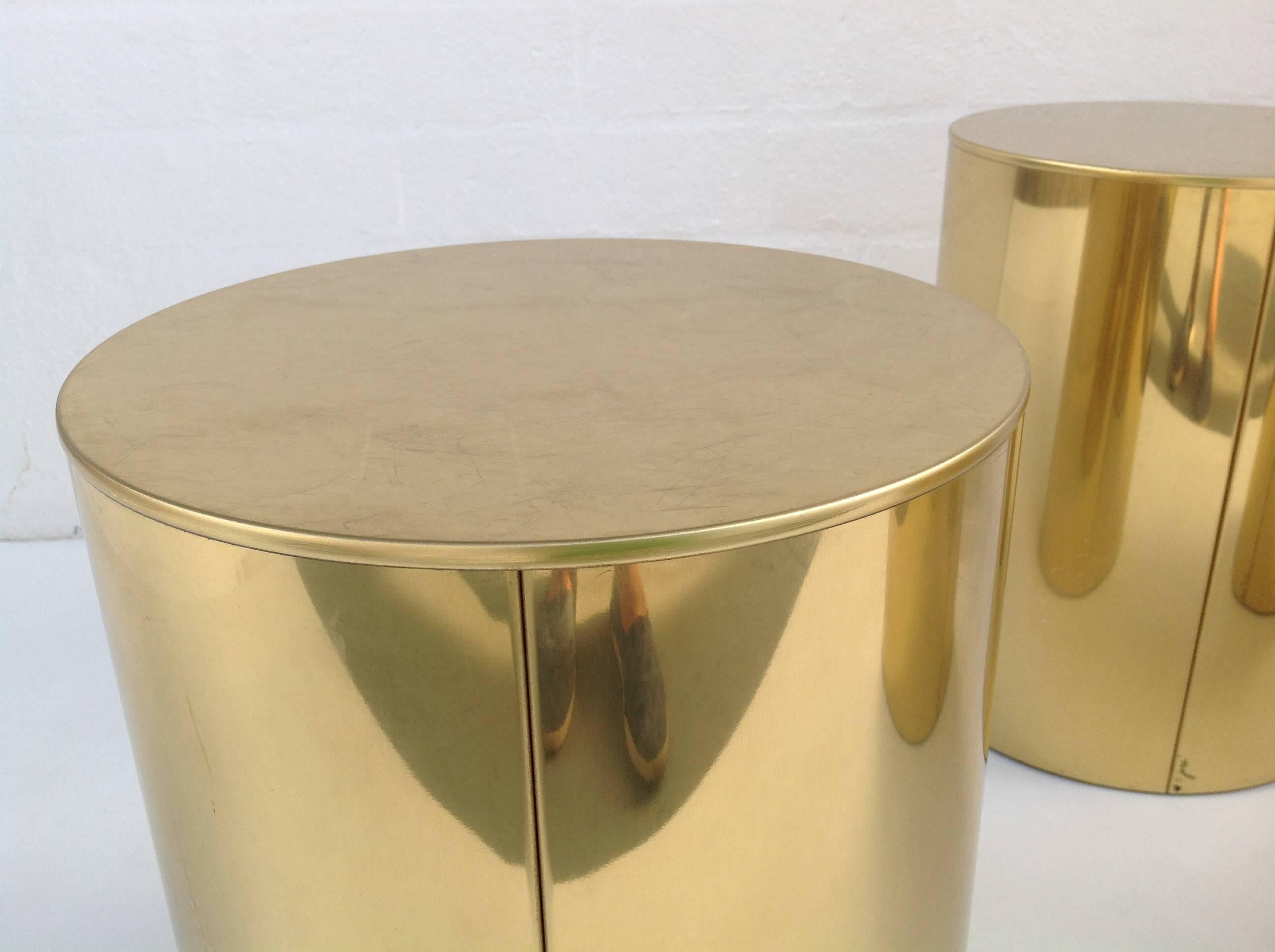 Four Polished Brass Drum Side Tables by C Jere' In Excellent Condition In Palm Springs, CA
