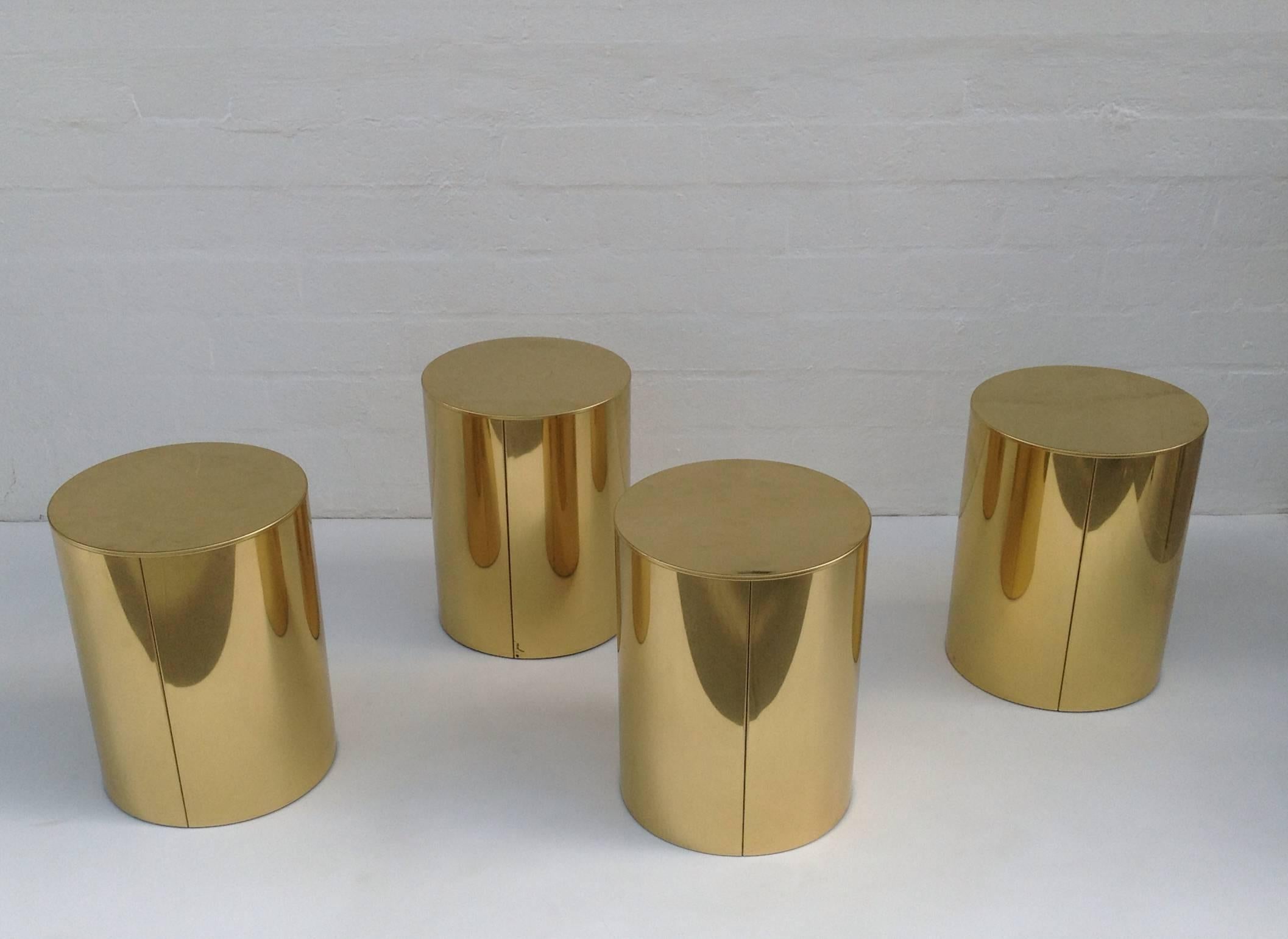 Four Polished Brass Drum Side Tables by C Jere' 2