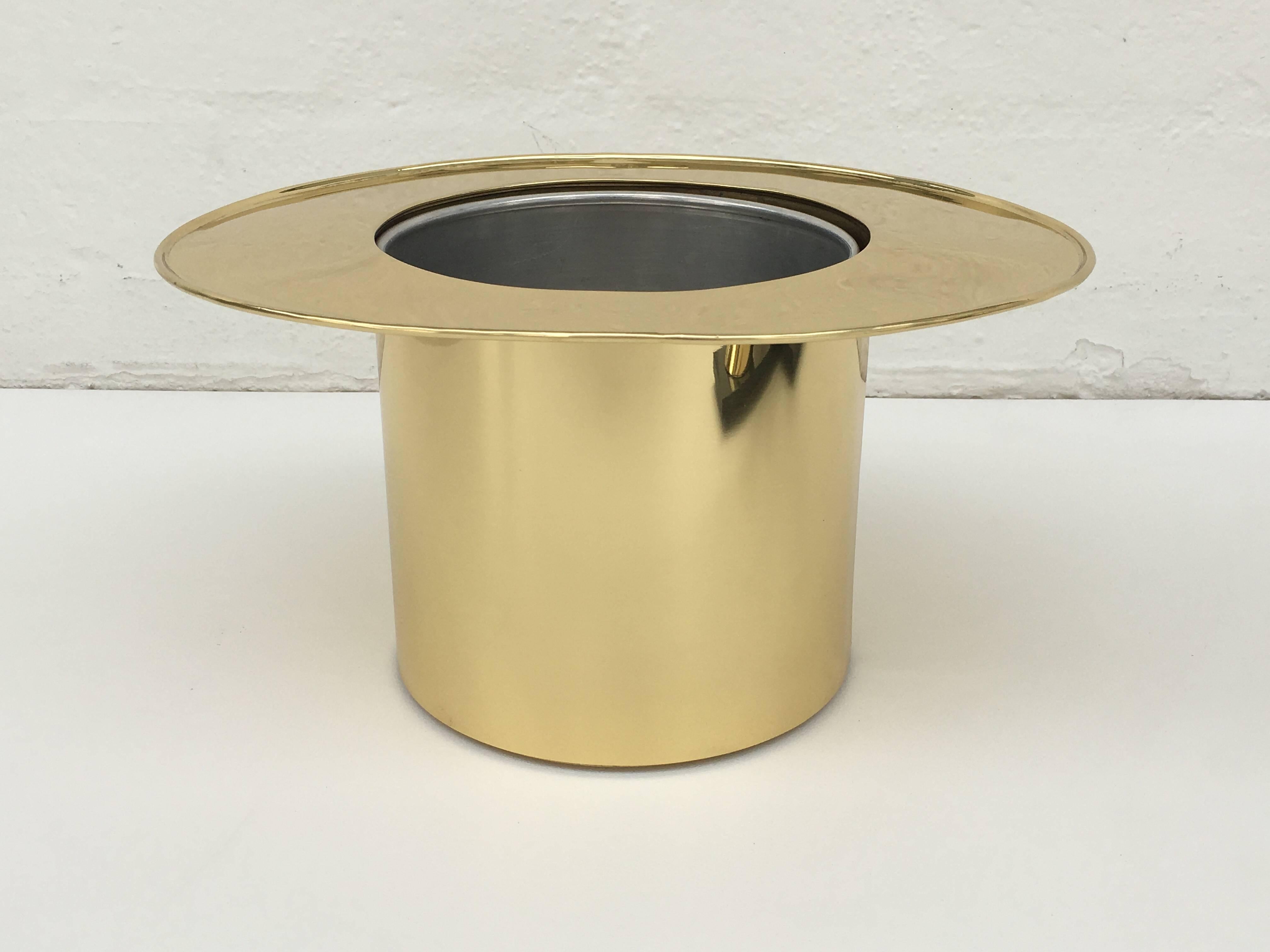 Mid-Century Modern Italian Brass Top Hat Ice Bucket