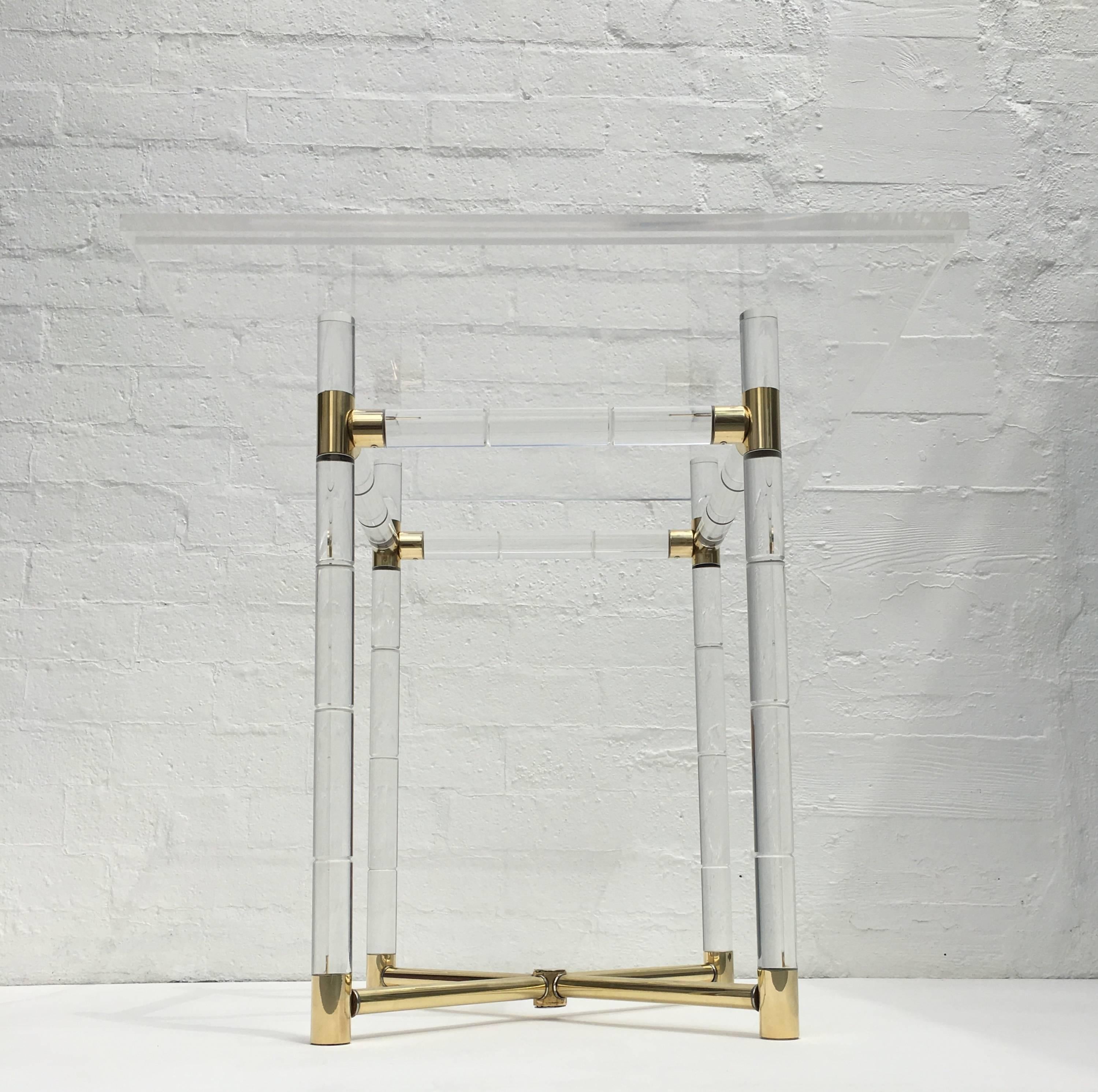 Acrylic Polished Brass and Faux Bamboo Center Table by Charles Hollis Jones For Sale