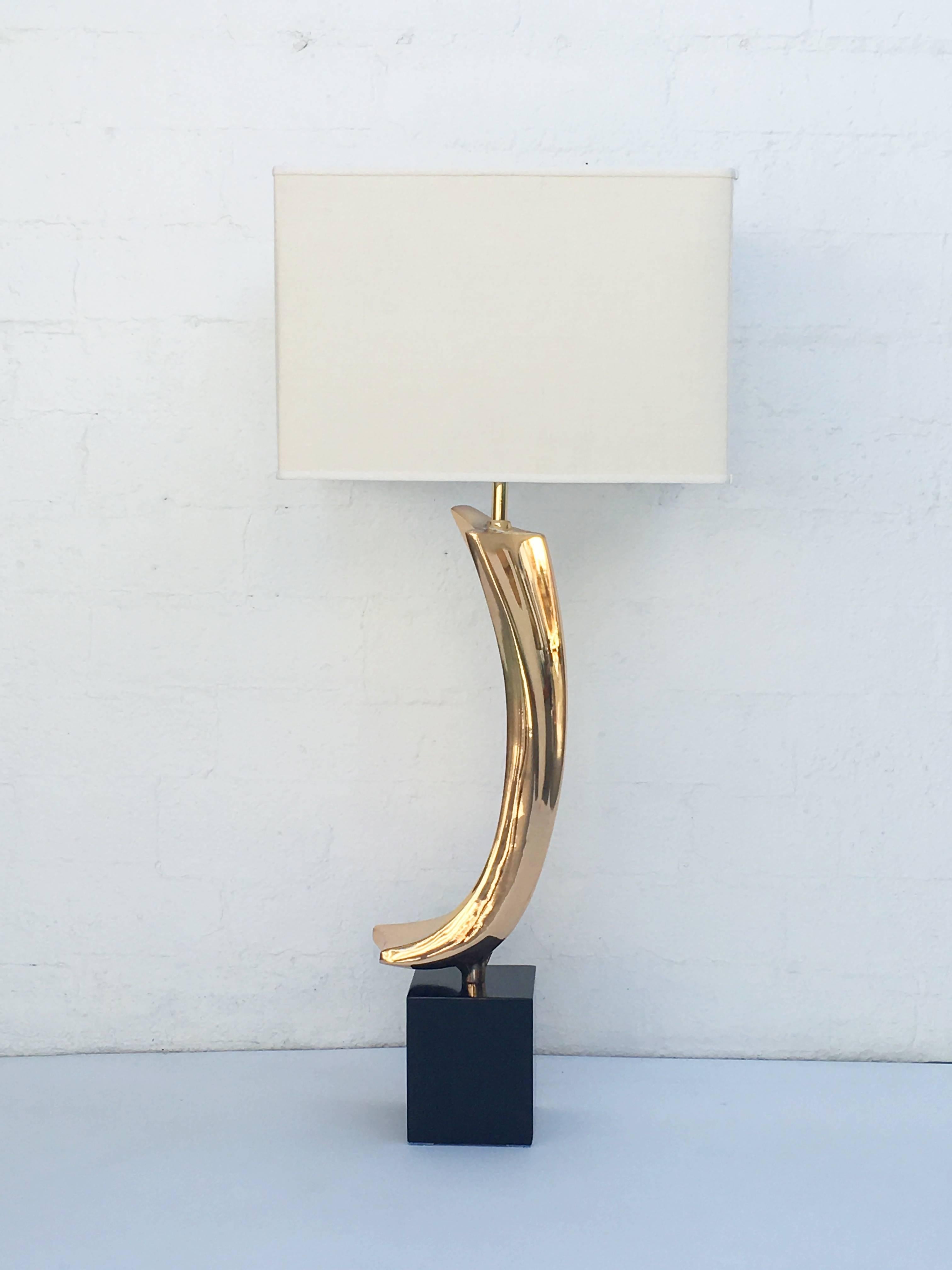 Pair of Polished Bass Table Lamps by Maurizio Tempestini In Excellent Condition In Palm Springs, CA
