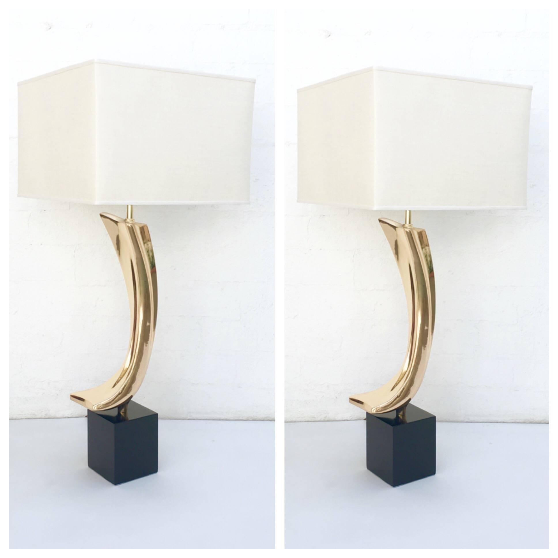 Pair of Polished Bass Table Lamps by Maurizio Tempestini 1