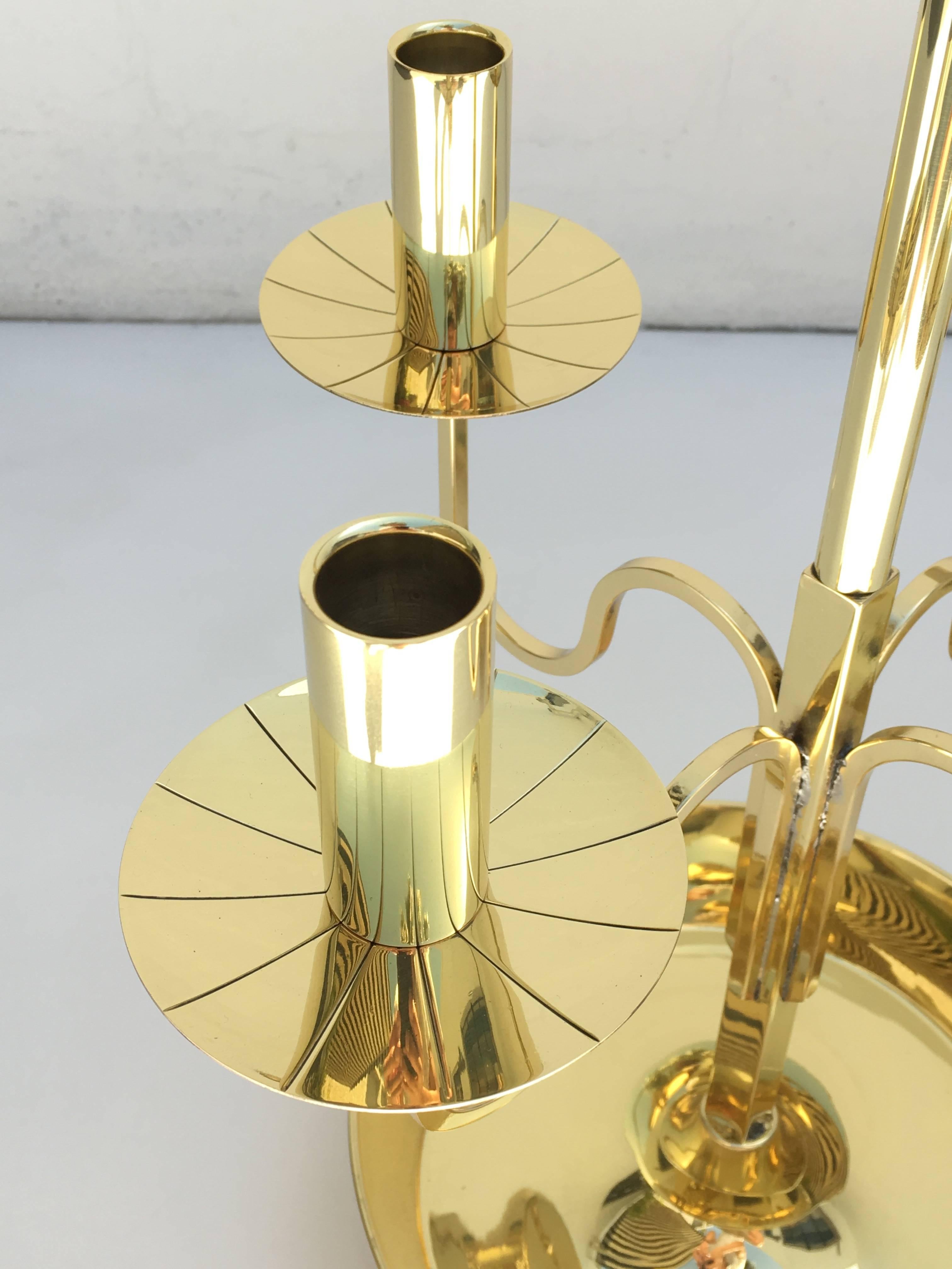 Mid-20th Century Polished Brass Three-Piece Candelabra Set by Tommi Parzinger For Sale