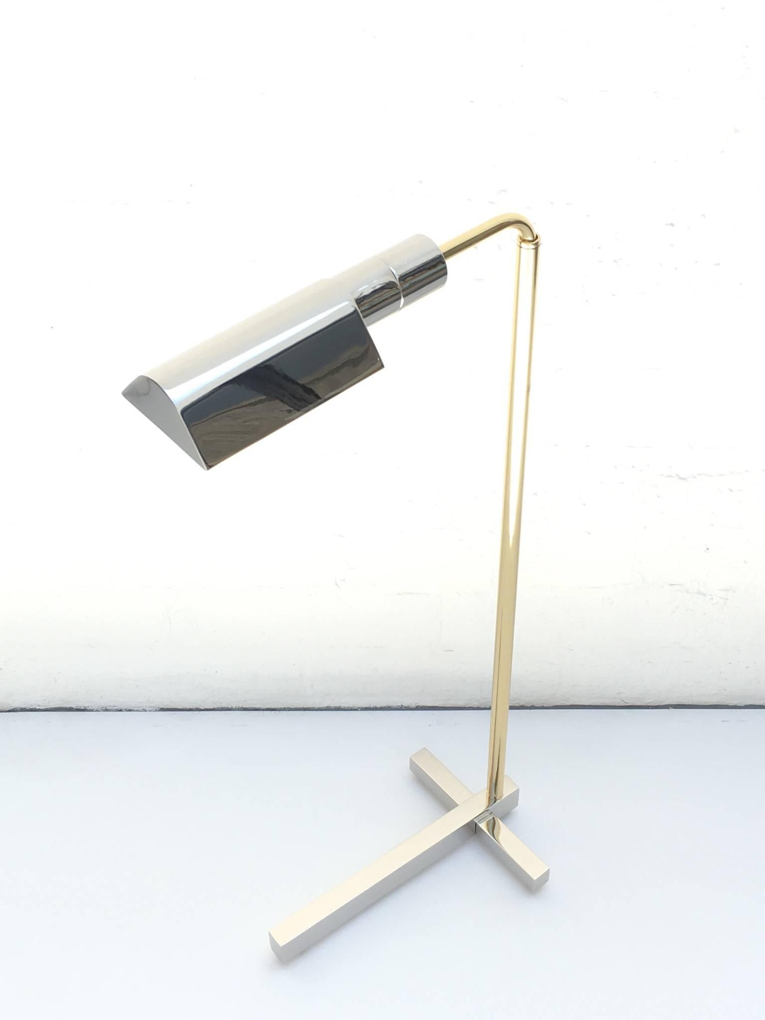 Mid-Century Modern Nickel and Brass Adjustable Floor Lamp by Casella