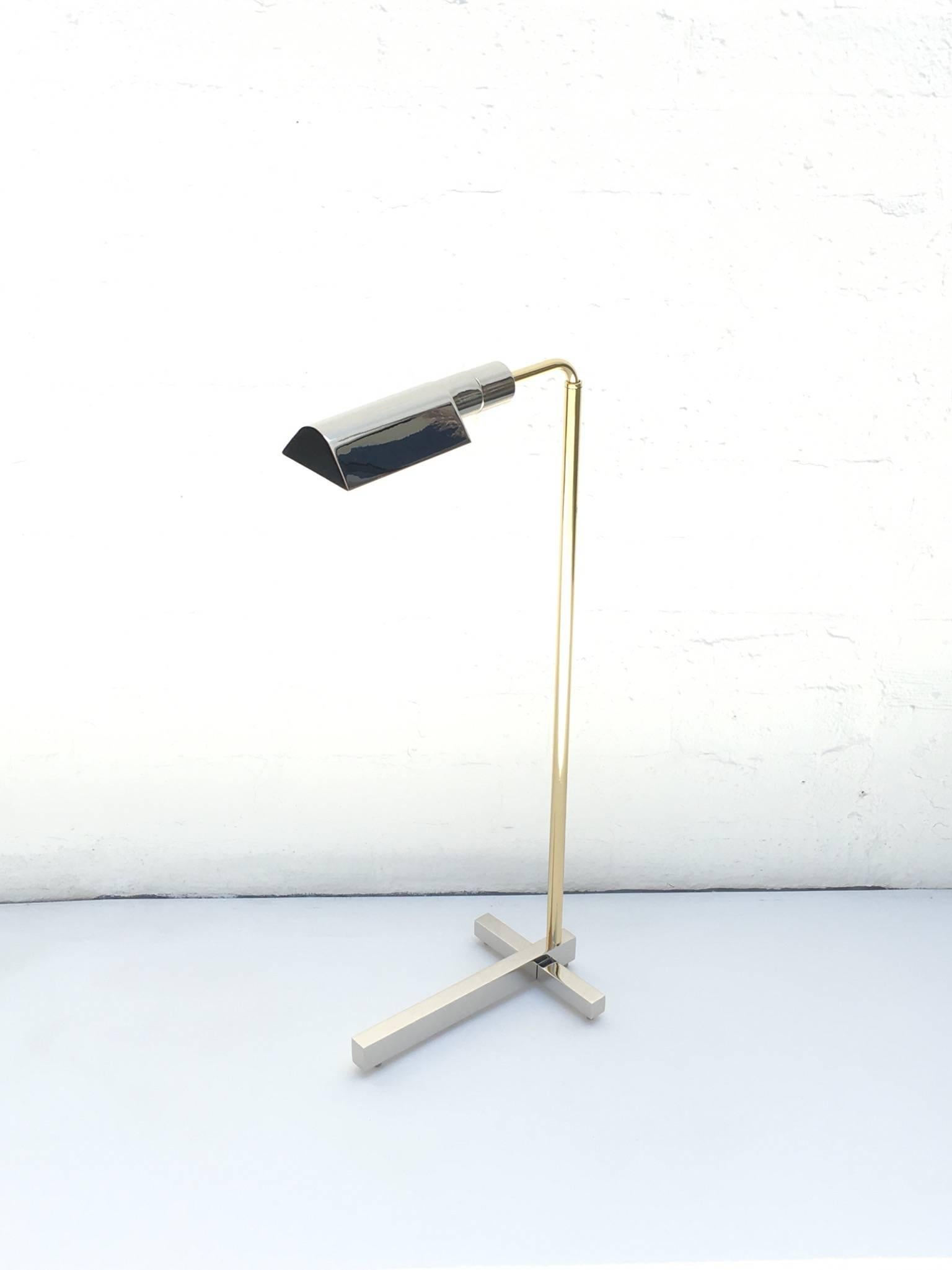 Polished Nickel and Brass Adjustable Floor Lamp by Casella