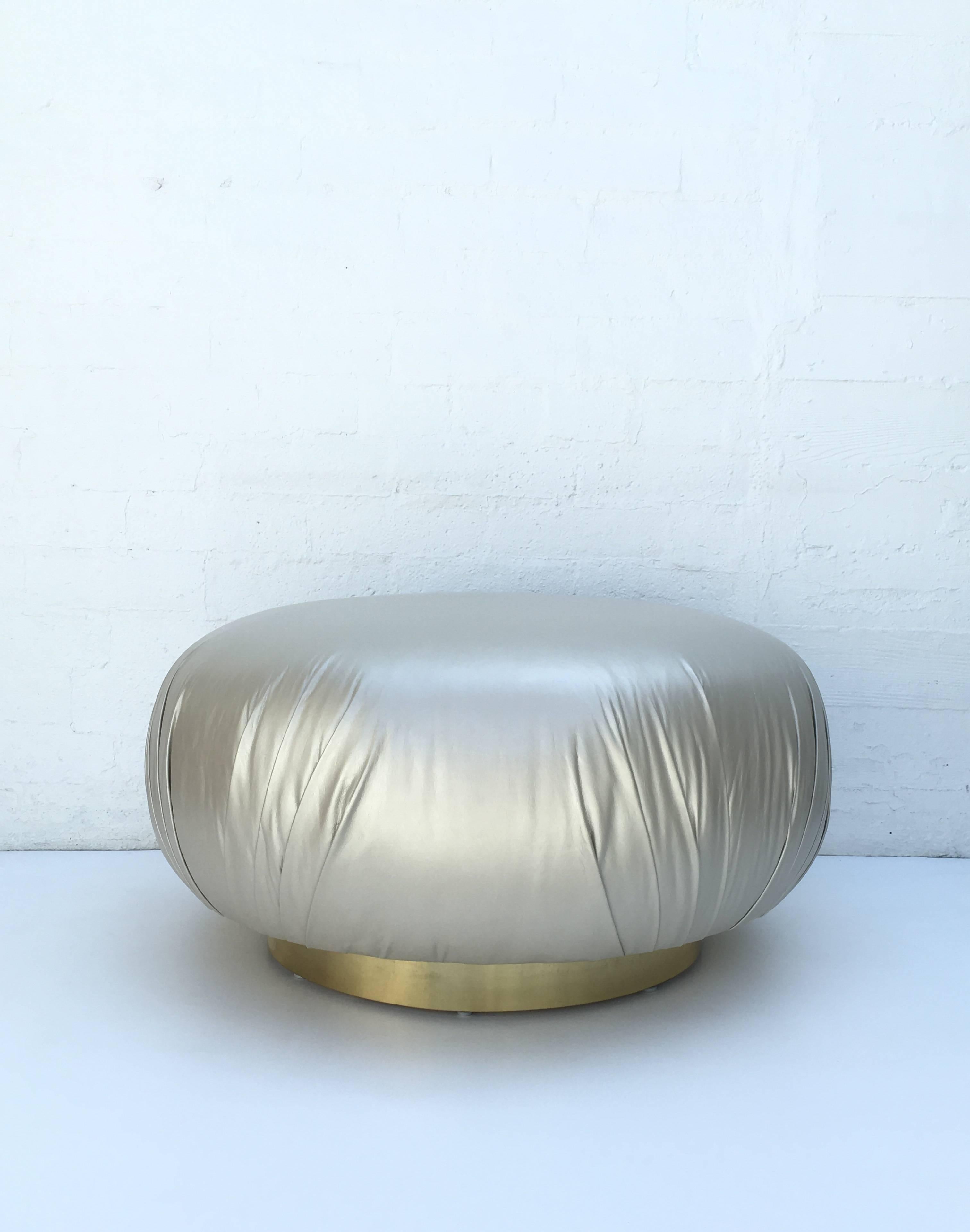 Modern Brass and Leather Ottoman by Steve Chase For Sale