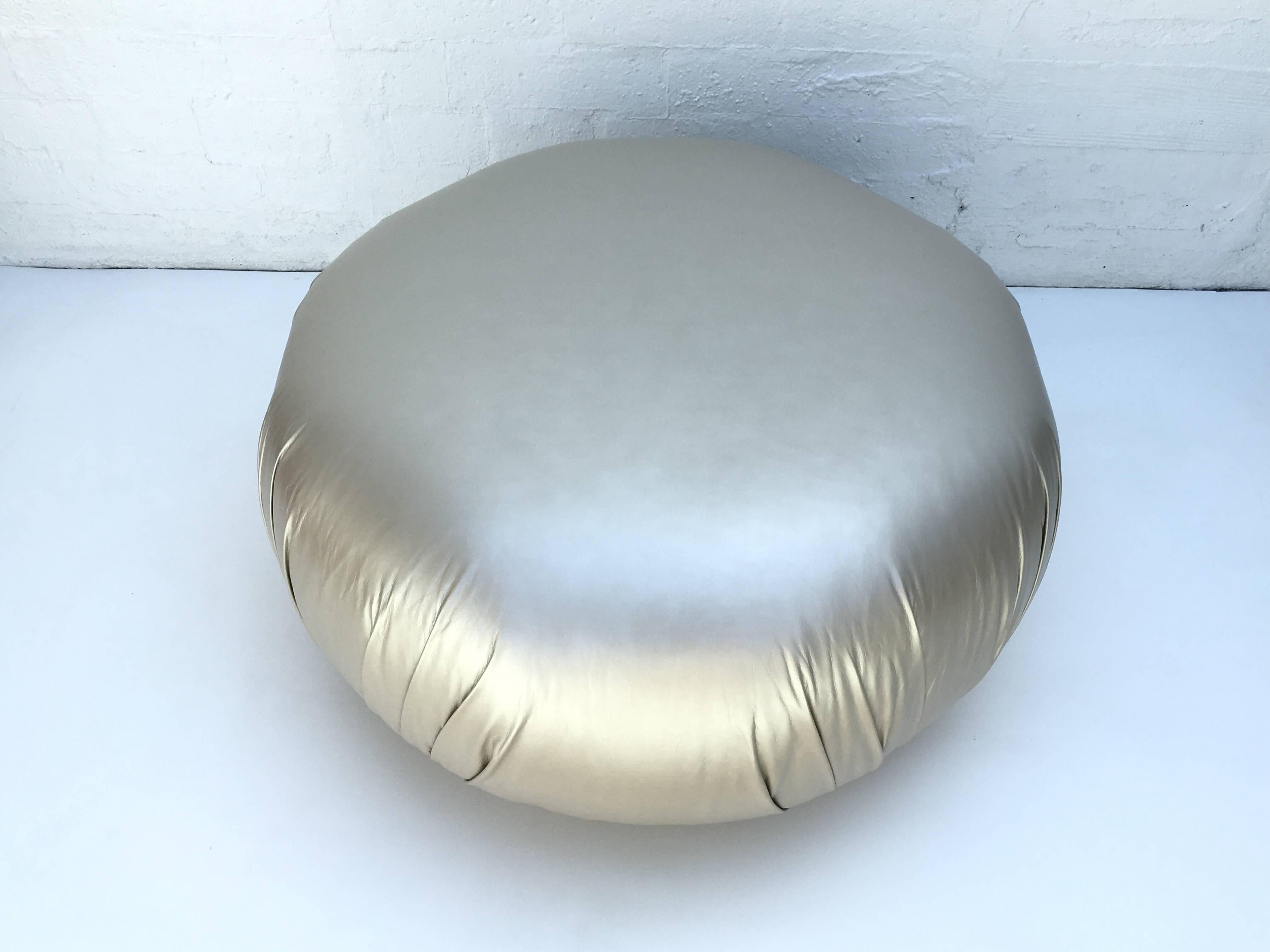 American Brass and Leather Ottoman by Steve Chase For Sale