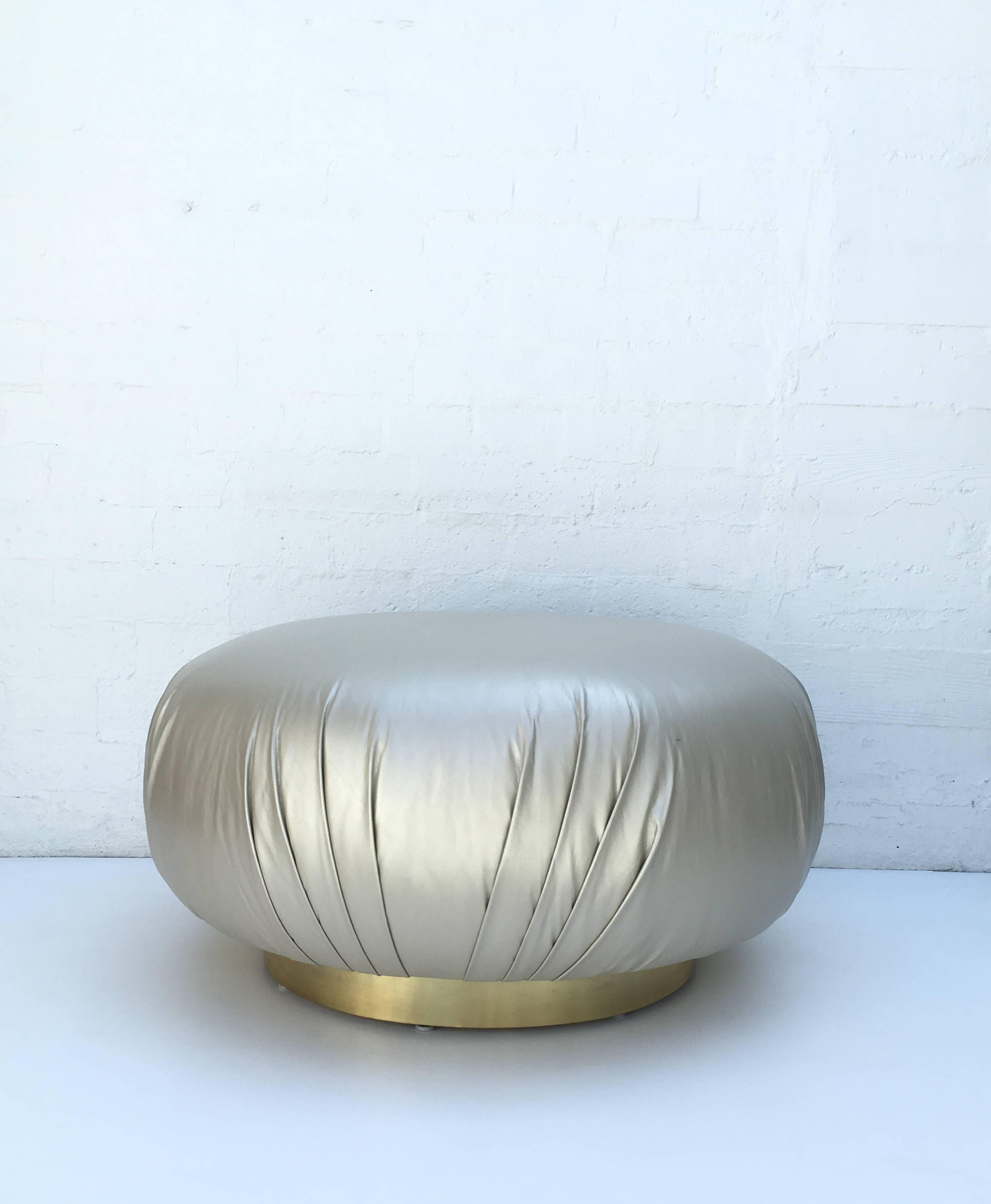 Late 20th Century Brass and Leather Ottoman by Steve Chase For Sale