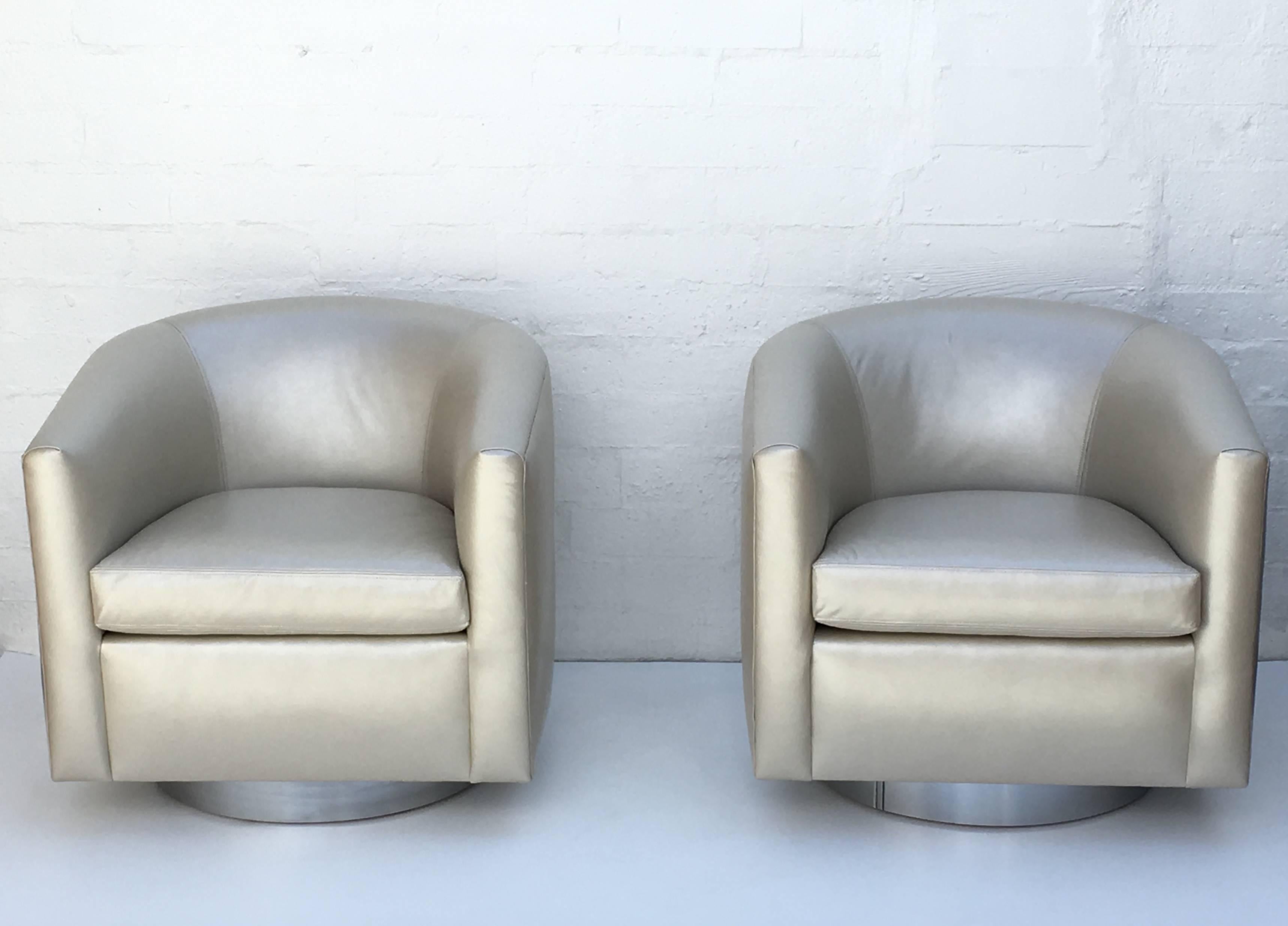 Modern Chrome and Leather Swivel Chairs by Martin Brattrud for Steve Chase