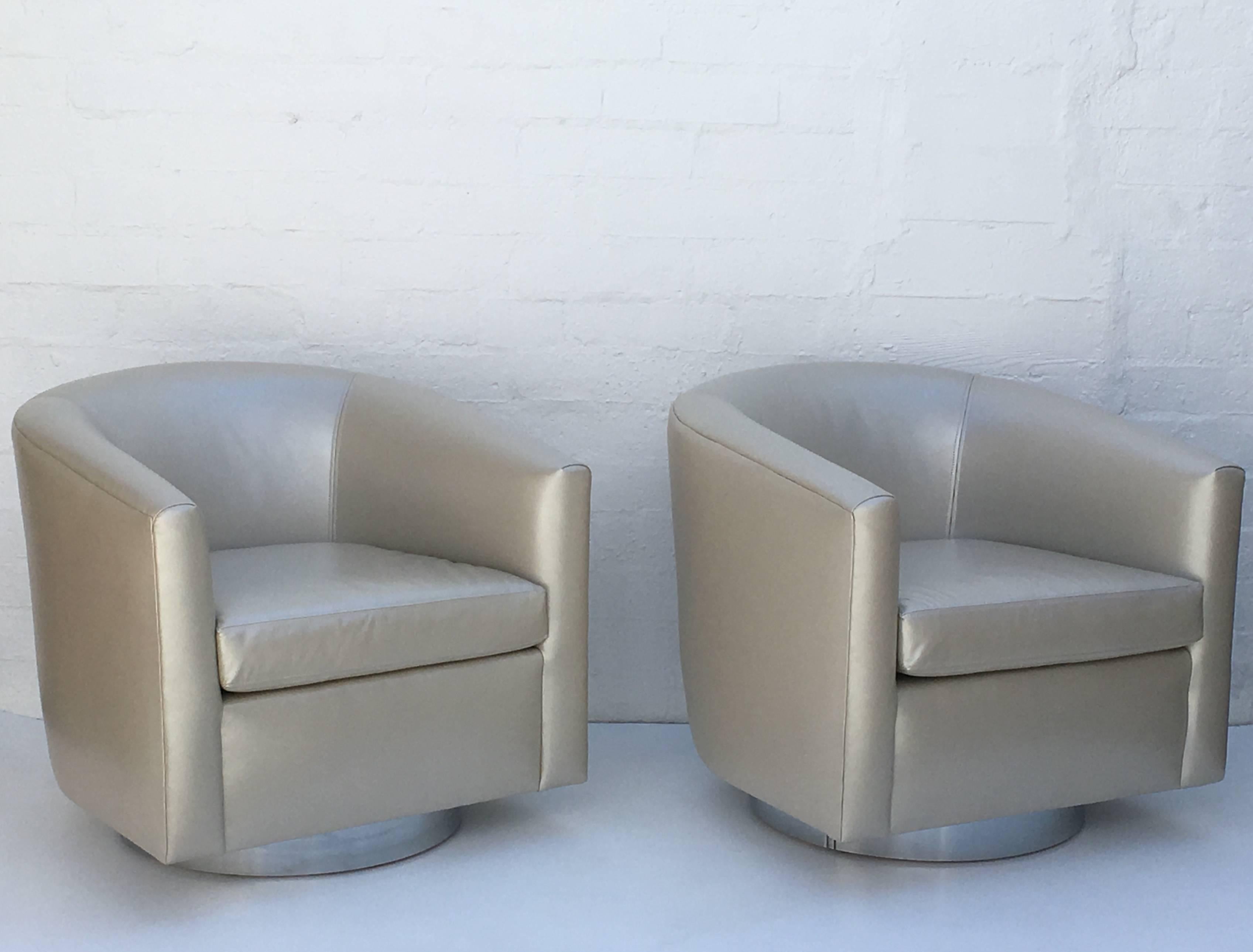Polished Chrome and Leather Swivel Chairs by Martin Brattrud for Steve Chase