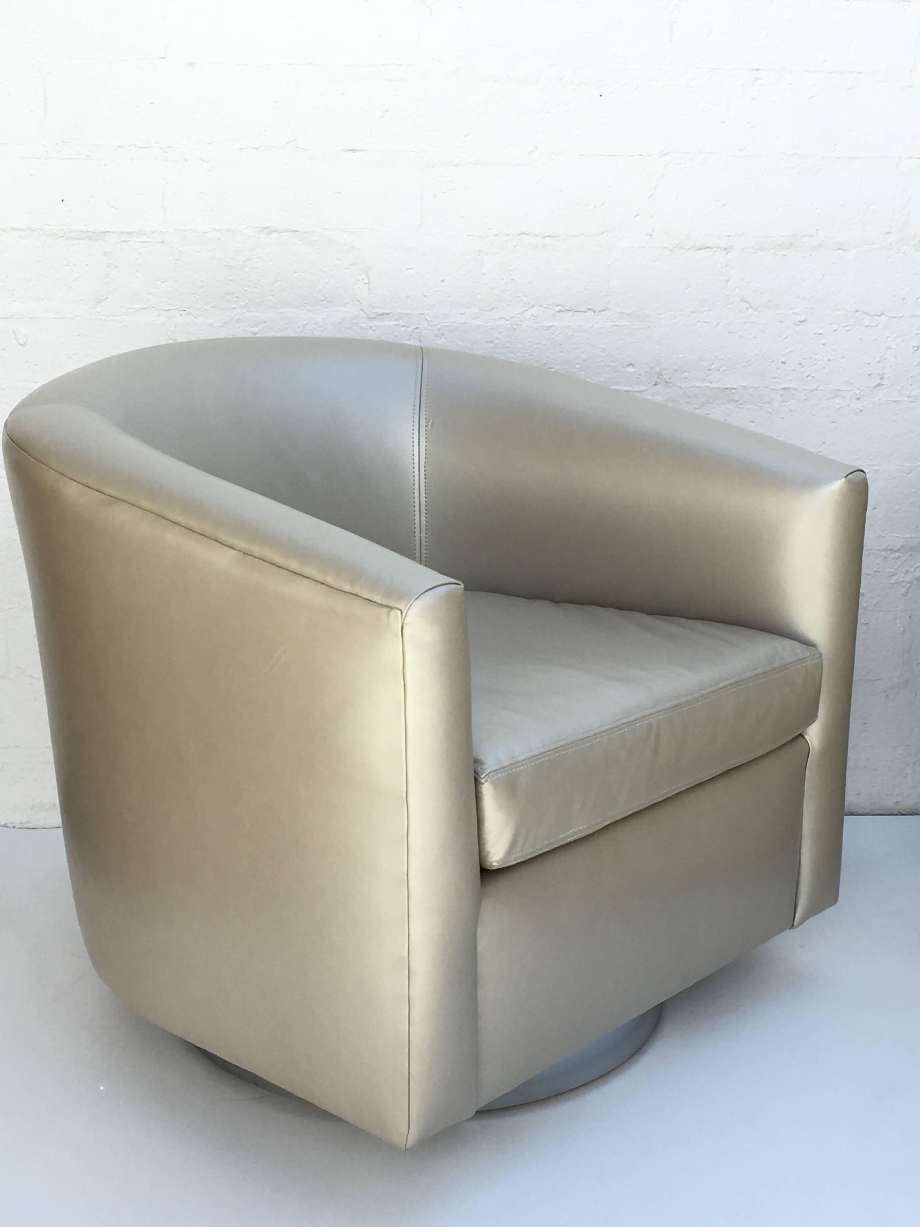 Chrome and Leather Swivel Chairs by Martin Brattrud for Steve Chase In Excellent Condition In Palm Springs, CA