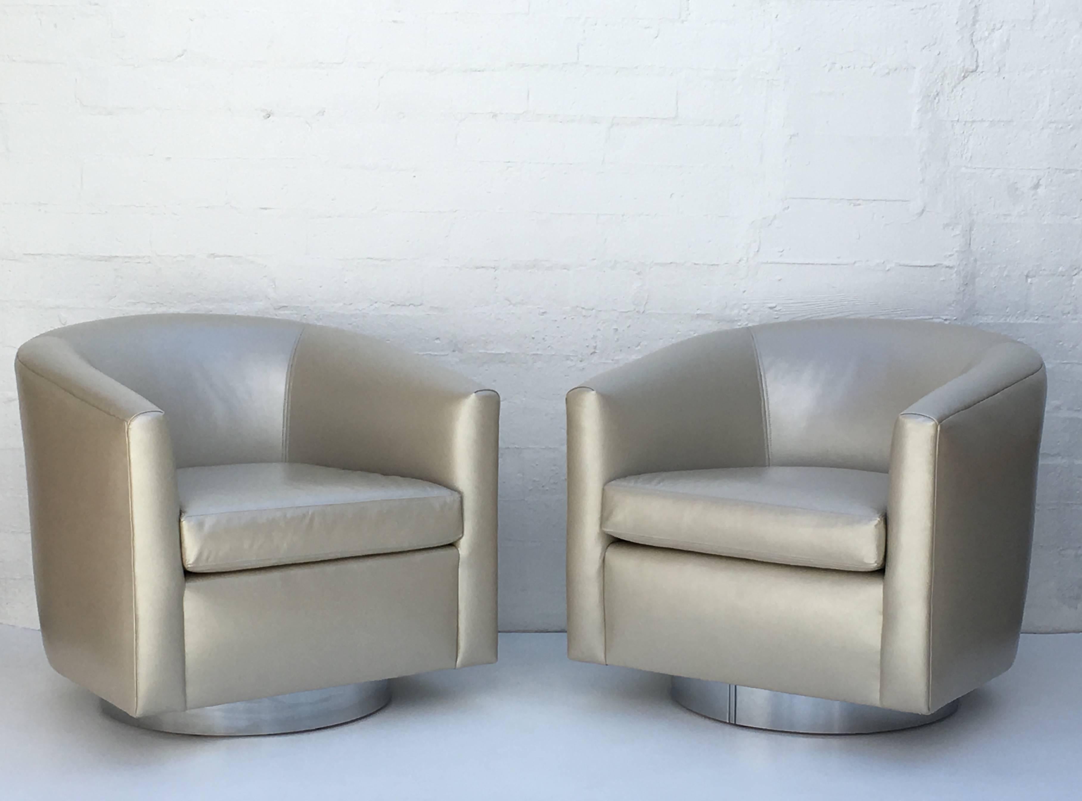 Chrome and Leather Swivel Chairs by Martin Brattrud for Steve Chase 1