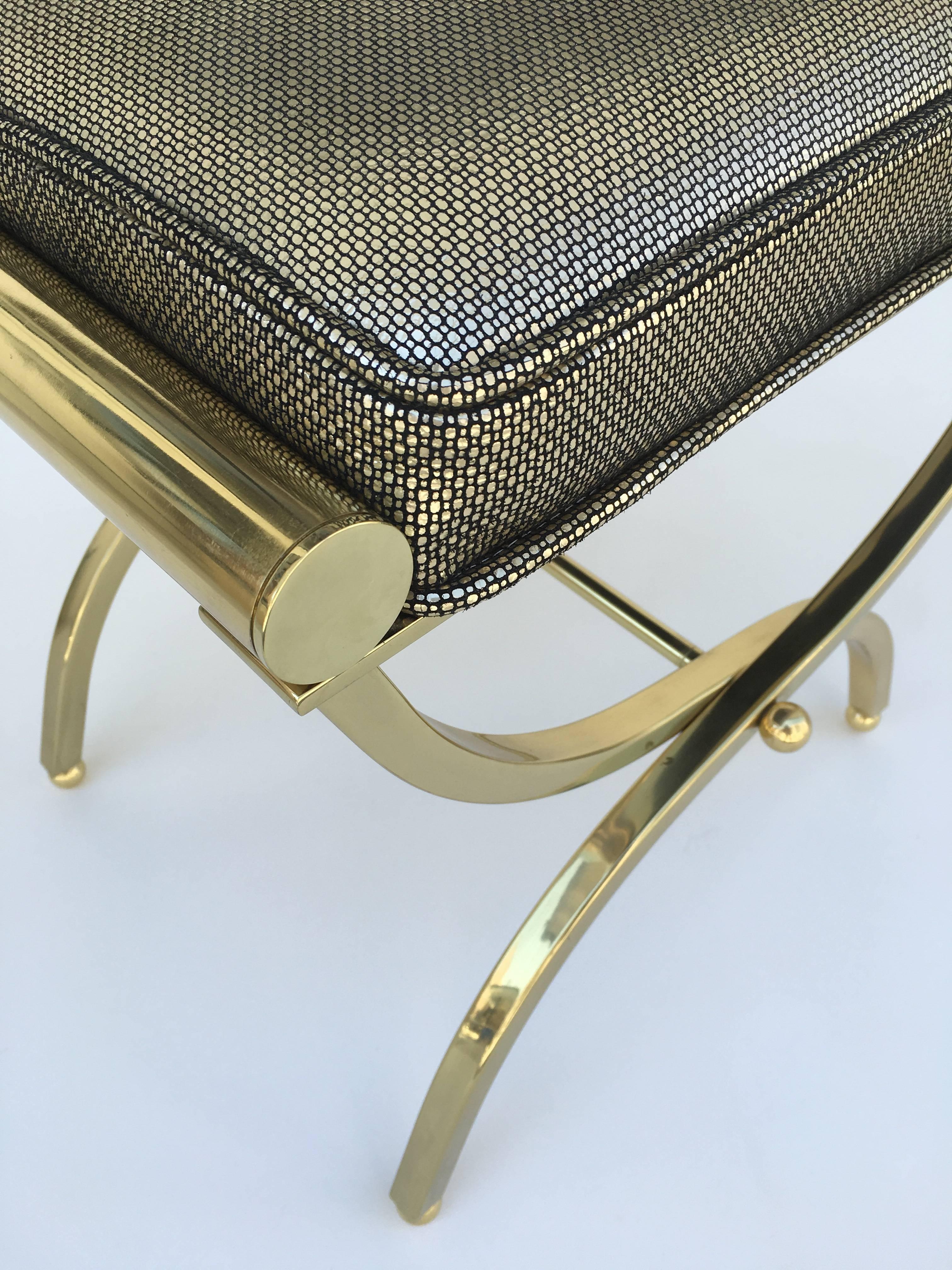 Polished Brass and Leather Vanity Stool by Charles Hollis Jones 2