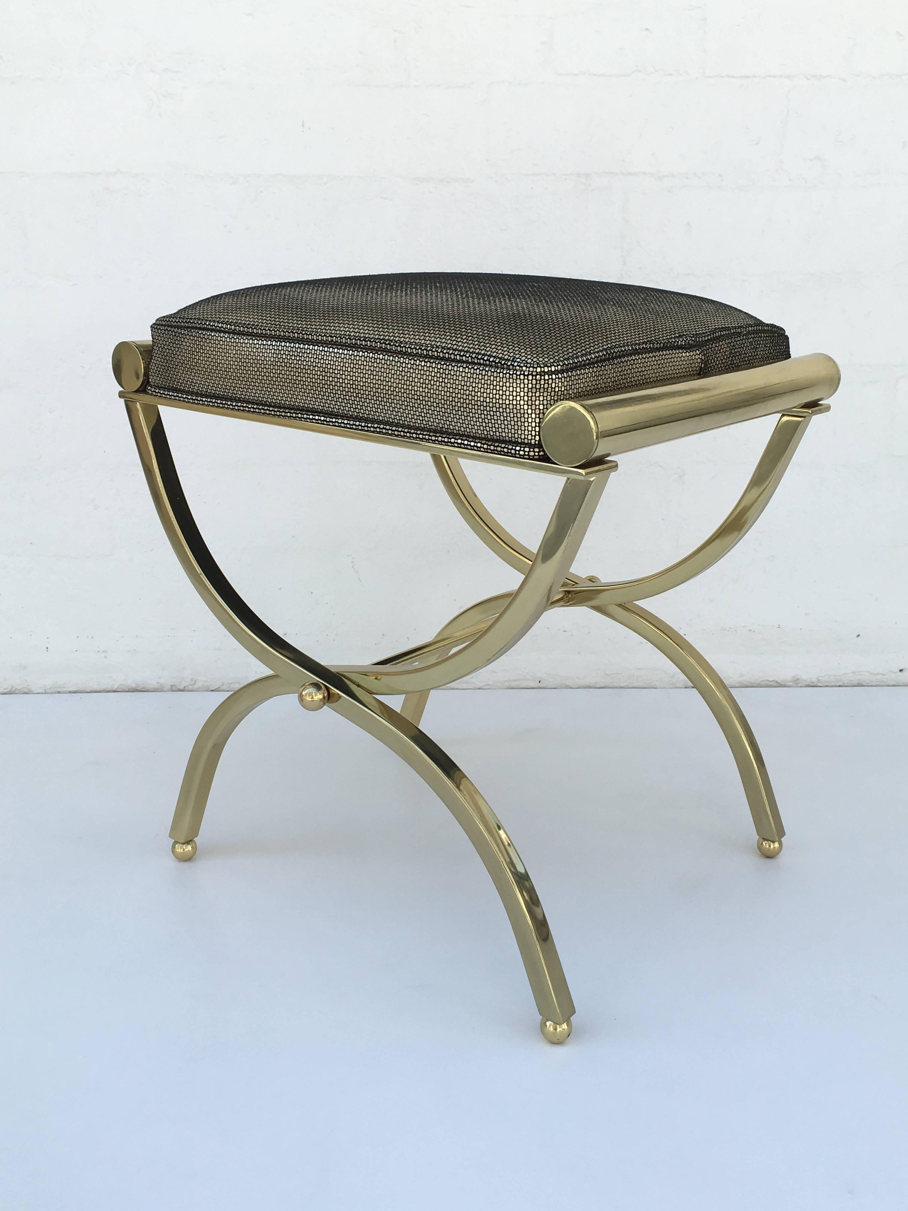 Polished Brass and Leather Vanity Stool by Charles Hollis Jones 4