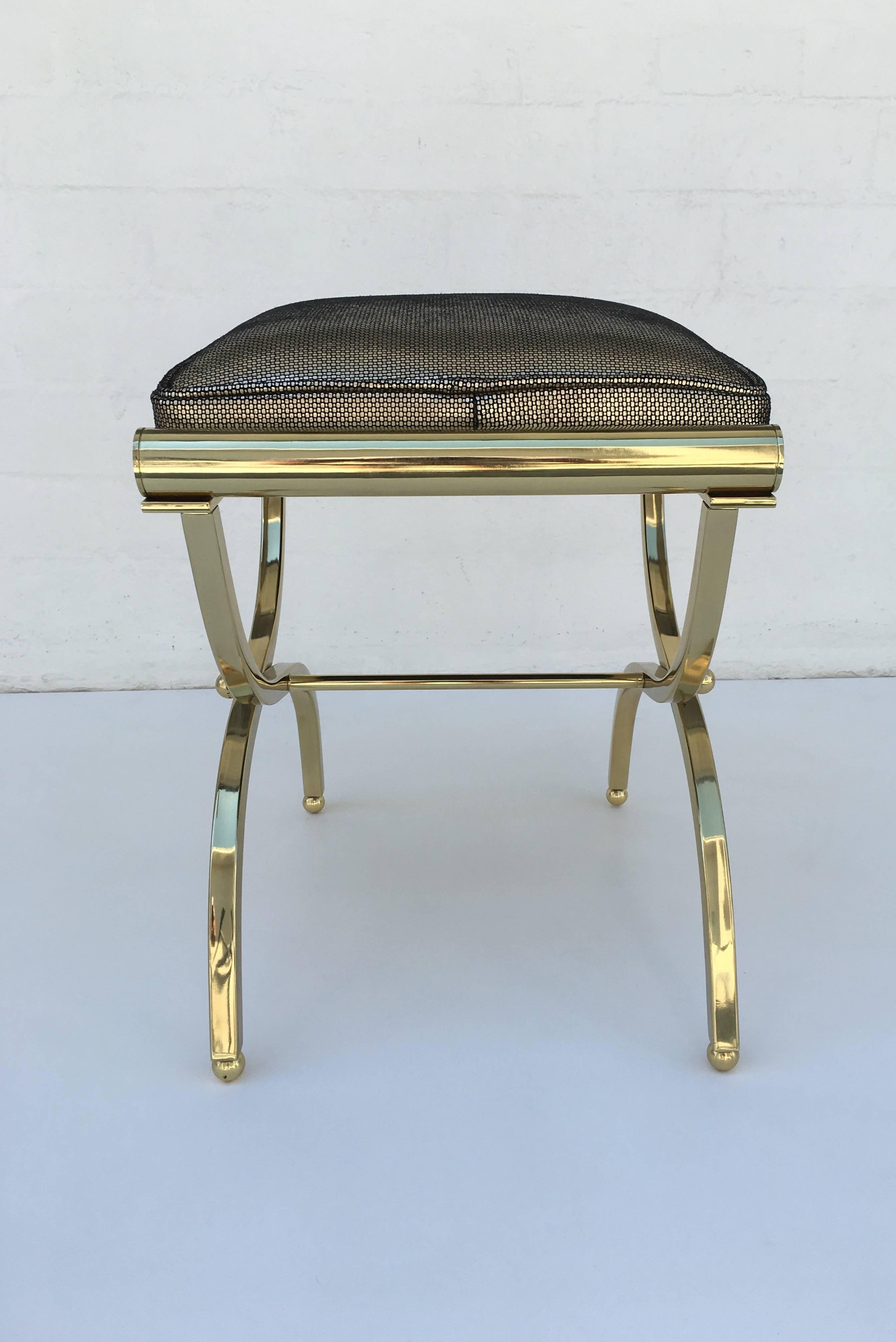 Polished Brass and Leather Vanity Stool by Charles Hollis Jones 1