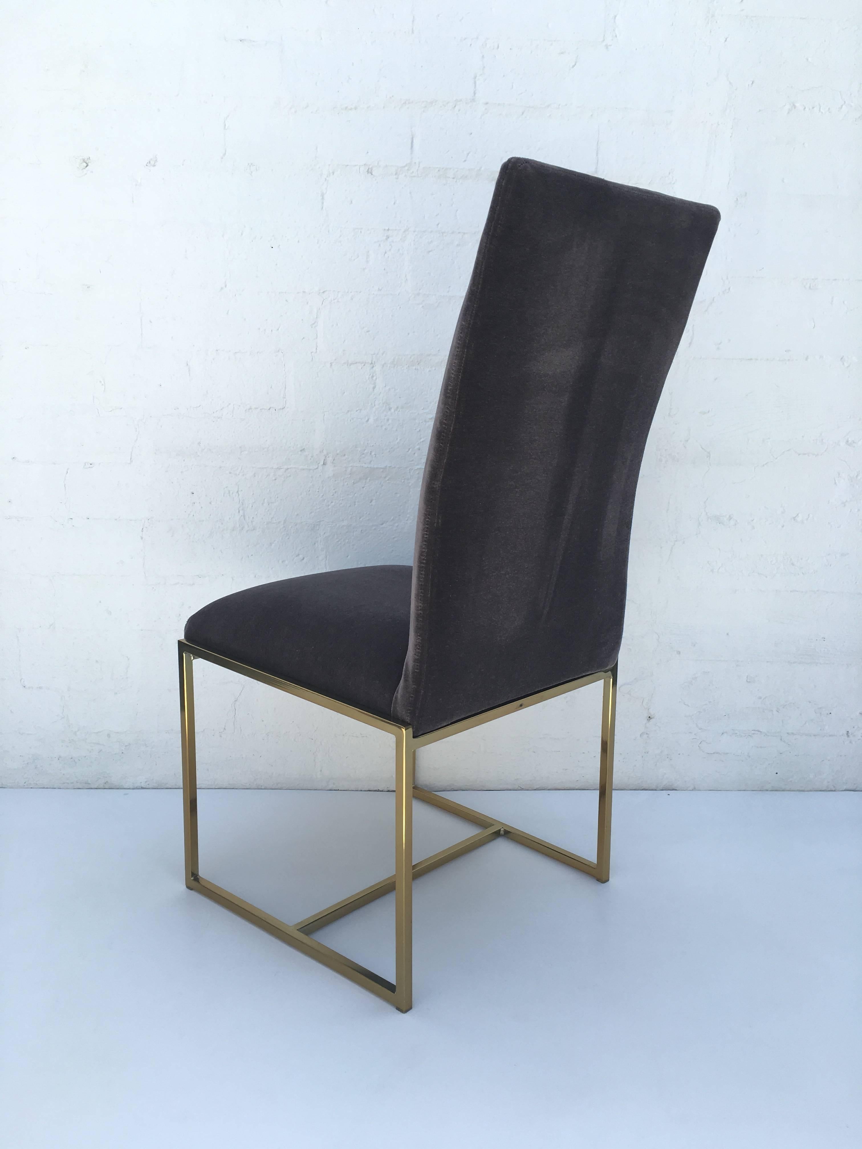 American Six Brass and Mohair Dining Chairs by Milo Baughman for Thayer Coggin