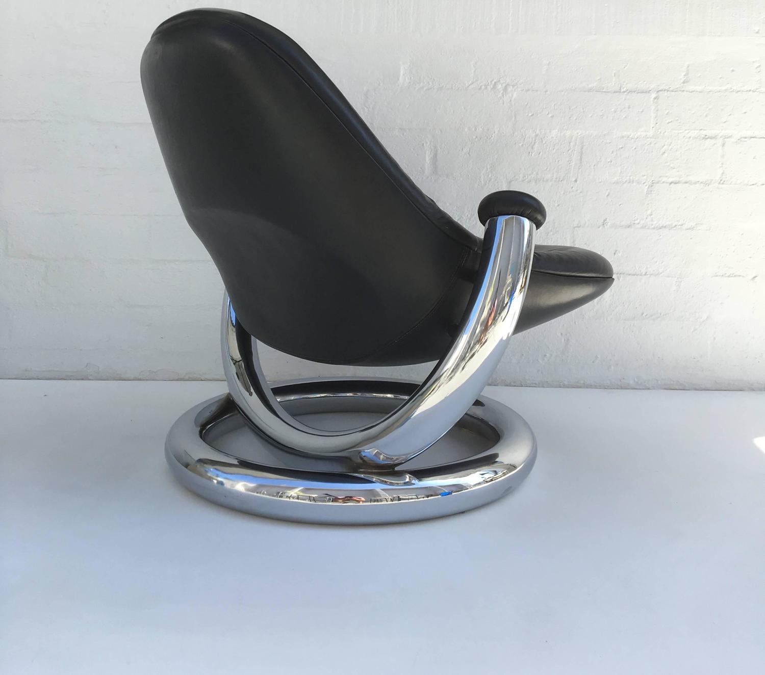 Chrome and Black Leather Anaconda Lounge Chair by Paul Tuttle For Sale