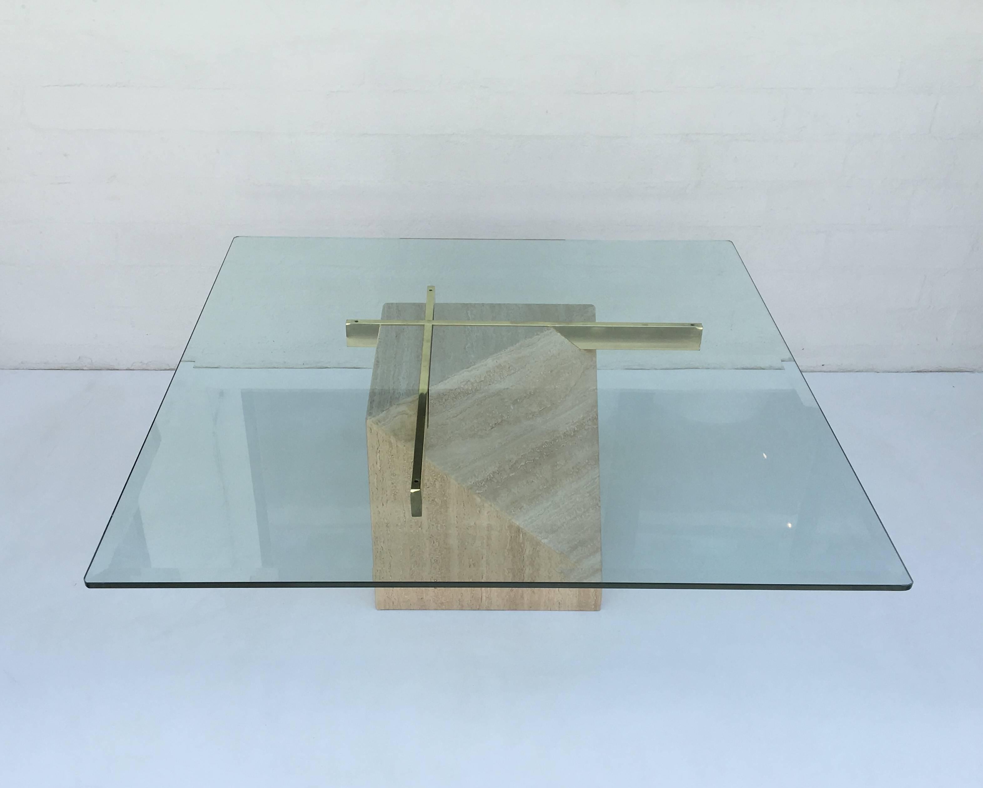 1970s sculptural polished Italian travertine and brass with a 5/8