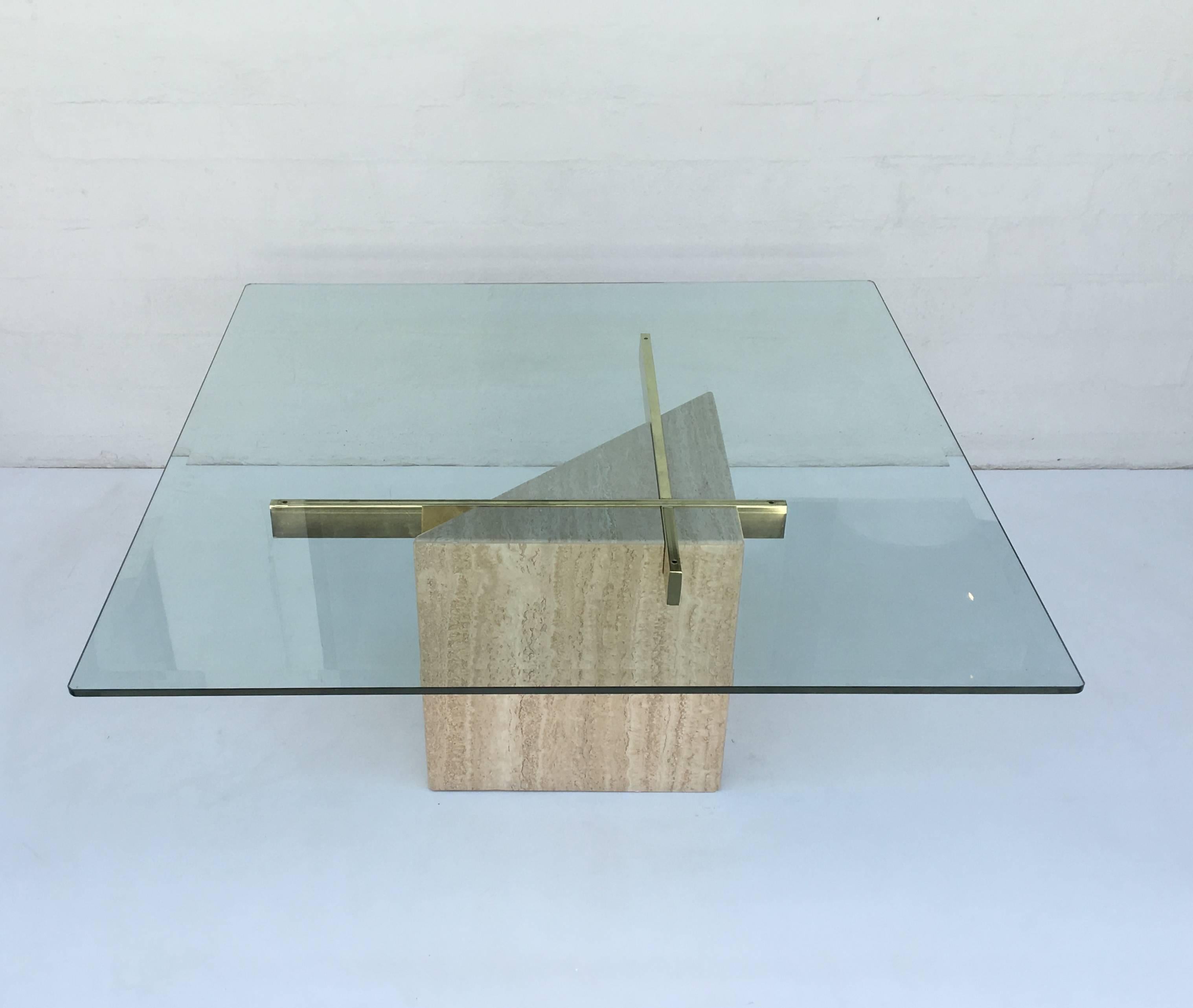 travertine and glass coffee table