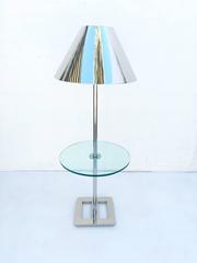 Polished Nickel and Glass Floor Lamp with Table by Charles Hollis Jones
