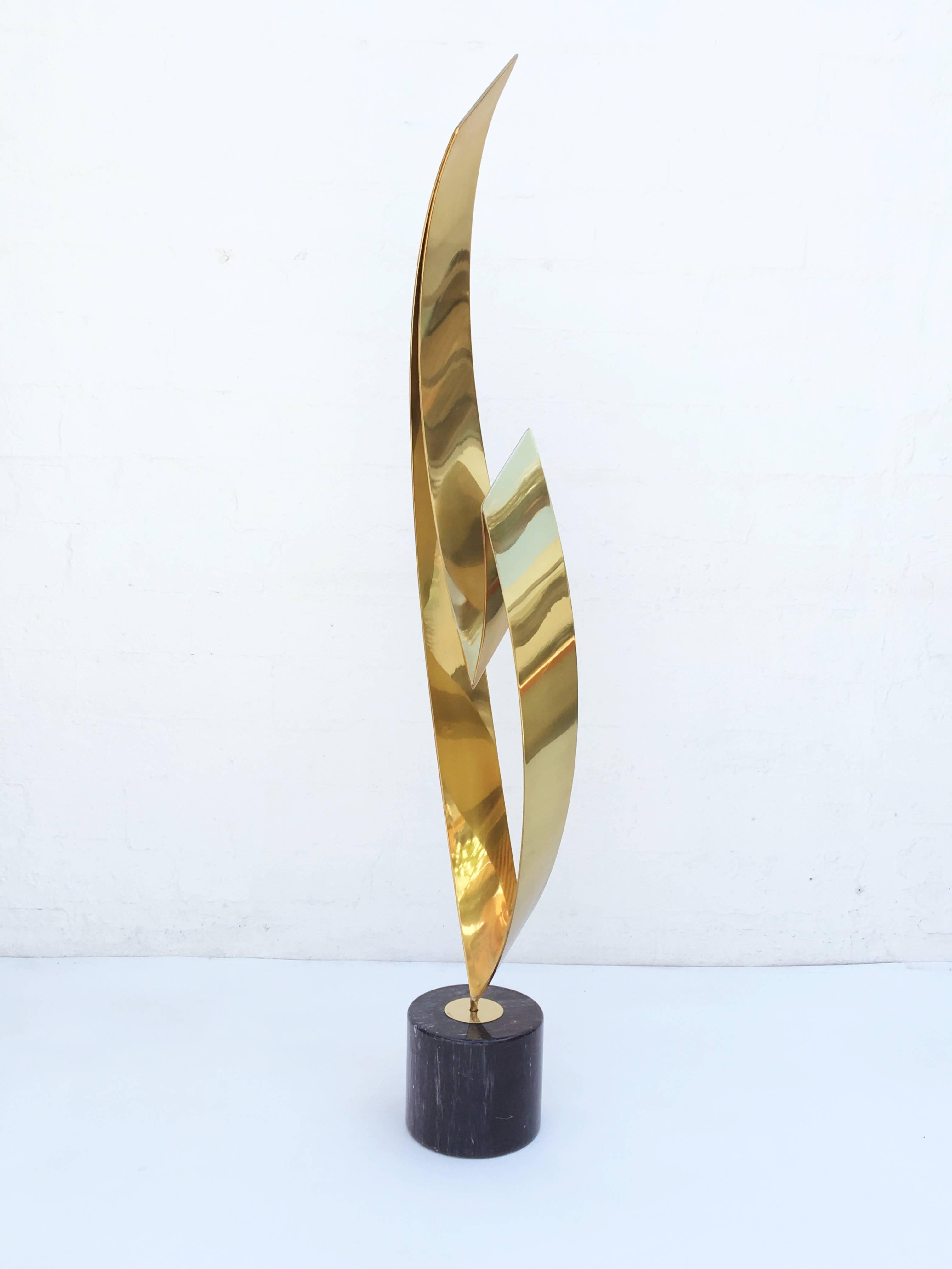 Modern Brass and Black Marble Base Sculpture by Curtis Jere