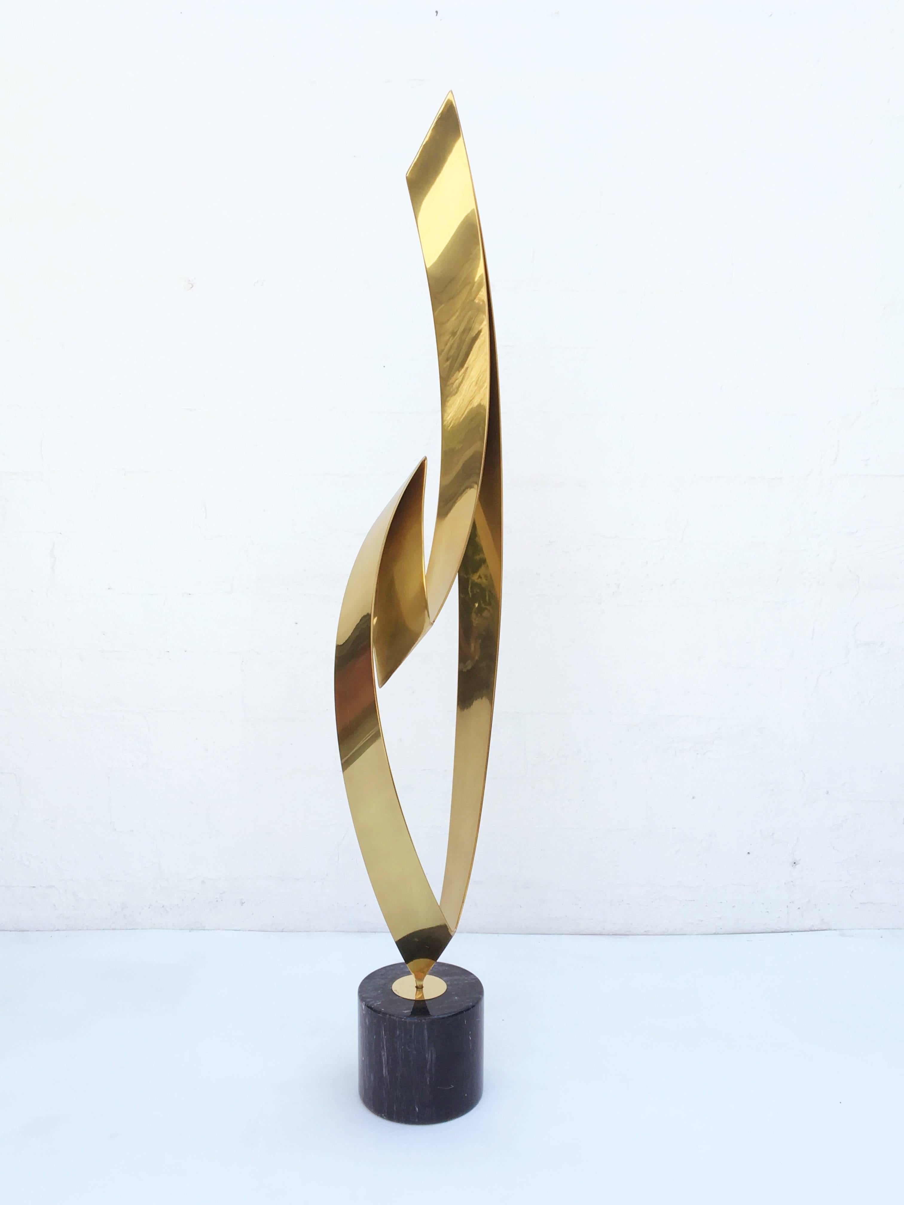 American Brass and Black Marble Base Sculpture by Curtis Jere