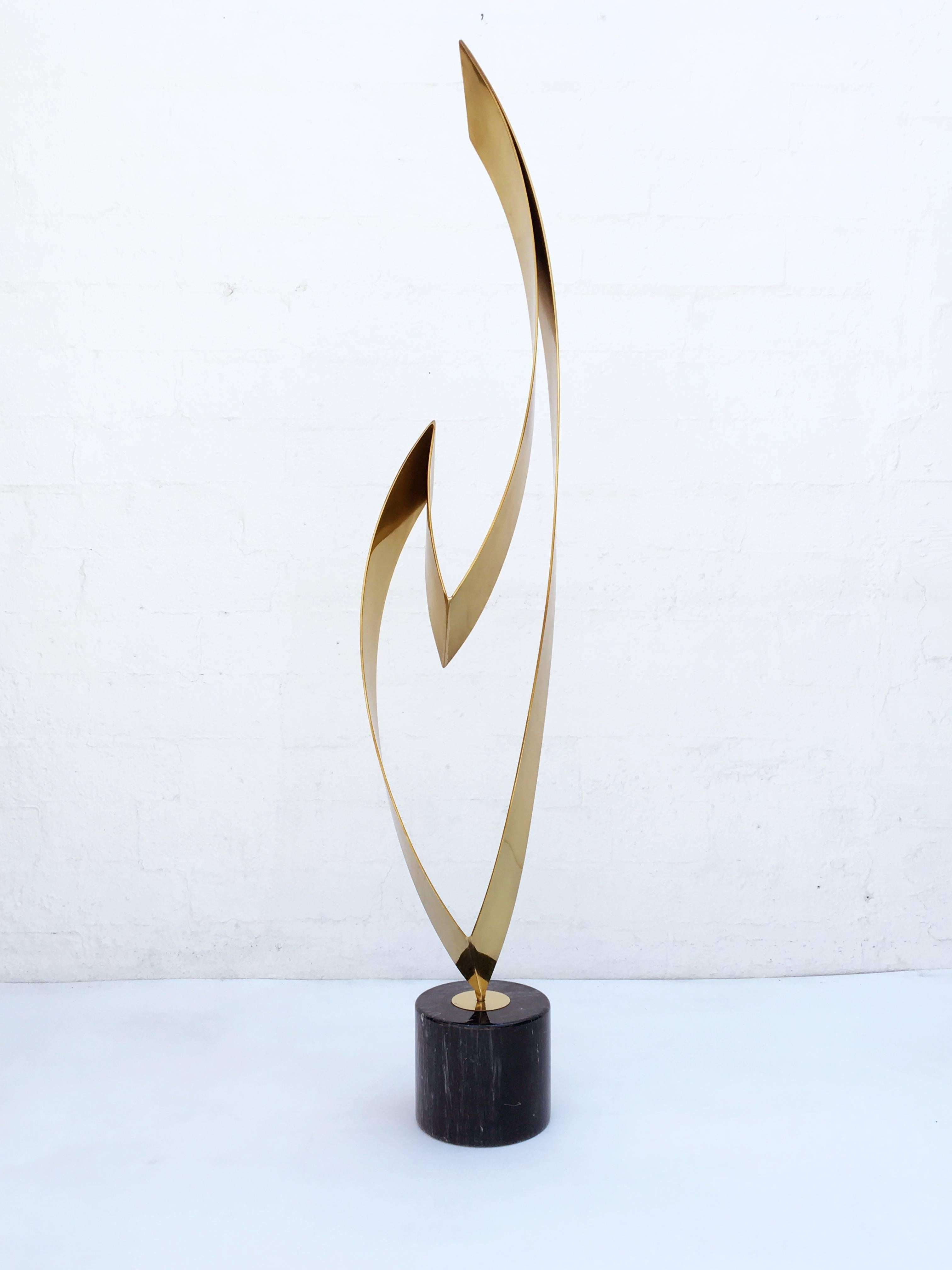 Polished Brass and Black Marble Base Sculpture by Curtis Jere