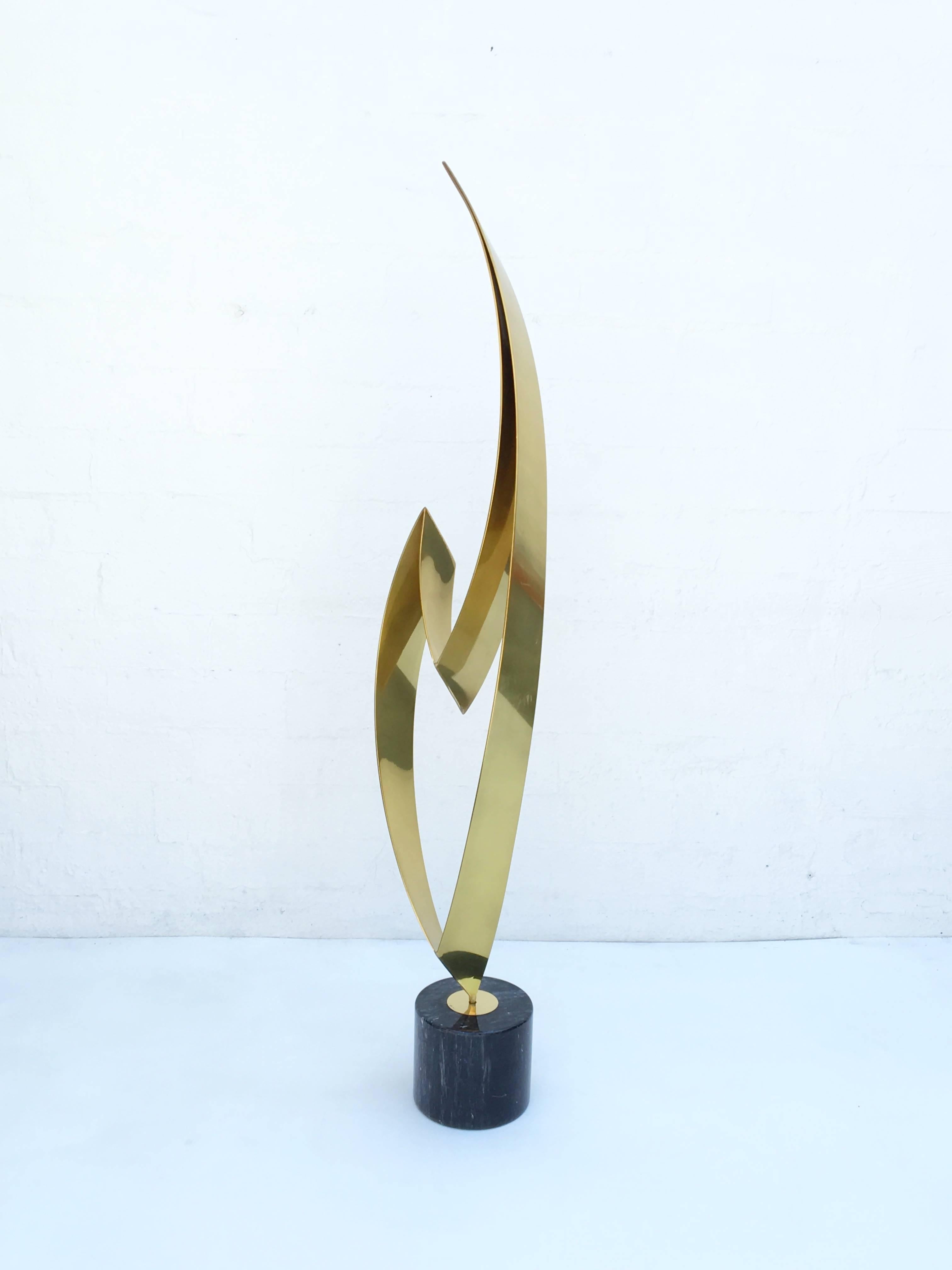 Brass and Black Marble Base Sculpture by Curtis Jere In Excellent Condition In Palm Springs, CA