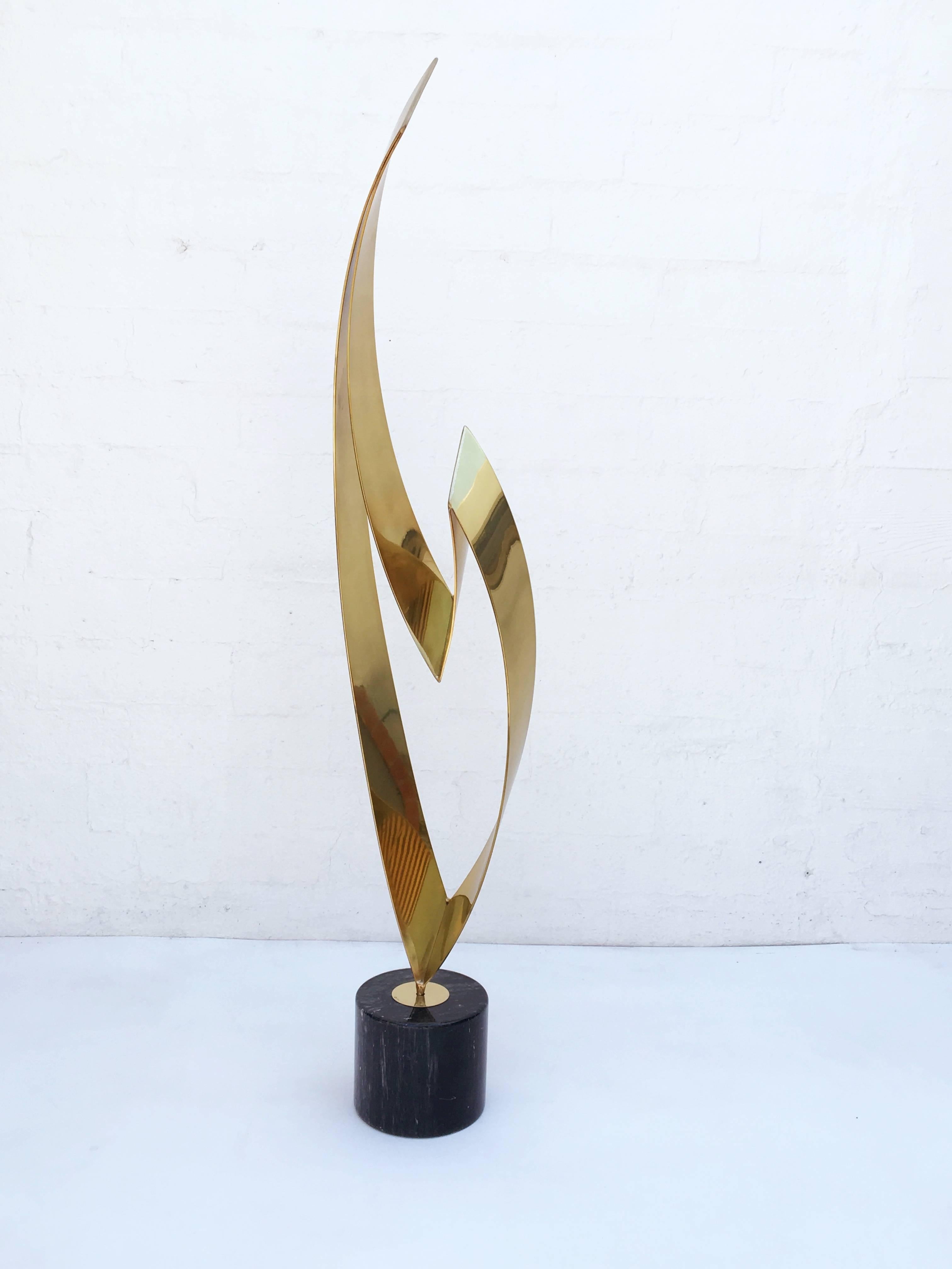 Brass and Black Marble Base Sculpture by Curtis Jere 2