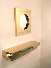 Brass and Chrome Wall-Mounted Console and Mirror by Curtis Jere