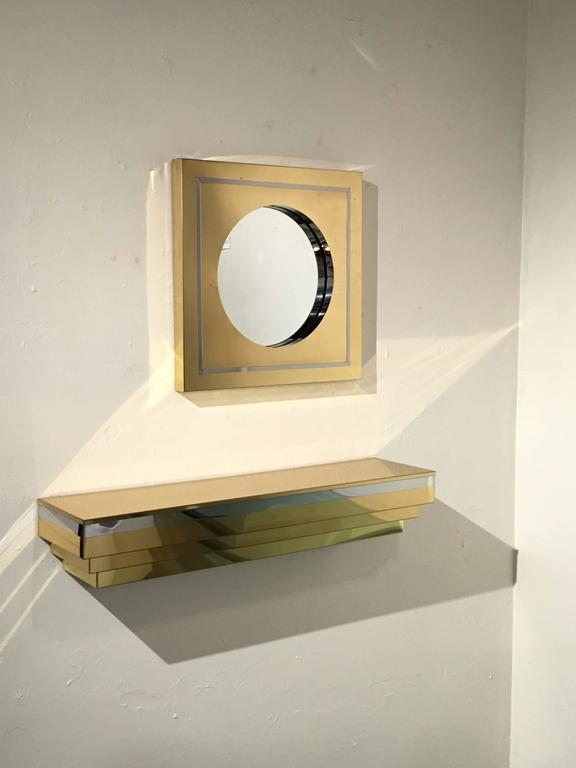 Late 20th Century Brass and Chrome Wall-Mounted Console and Mirror by Curtis Jere For Sale