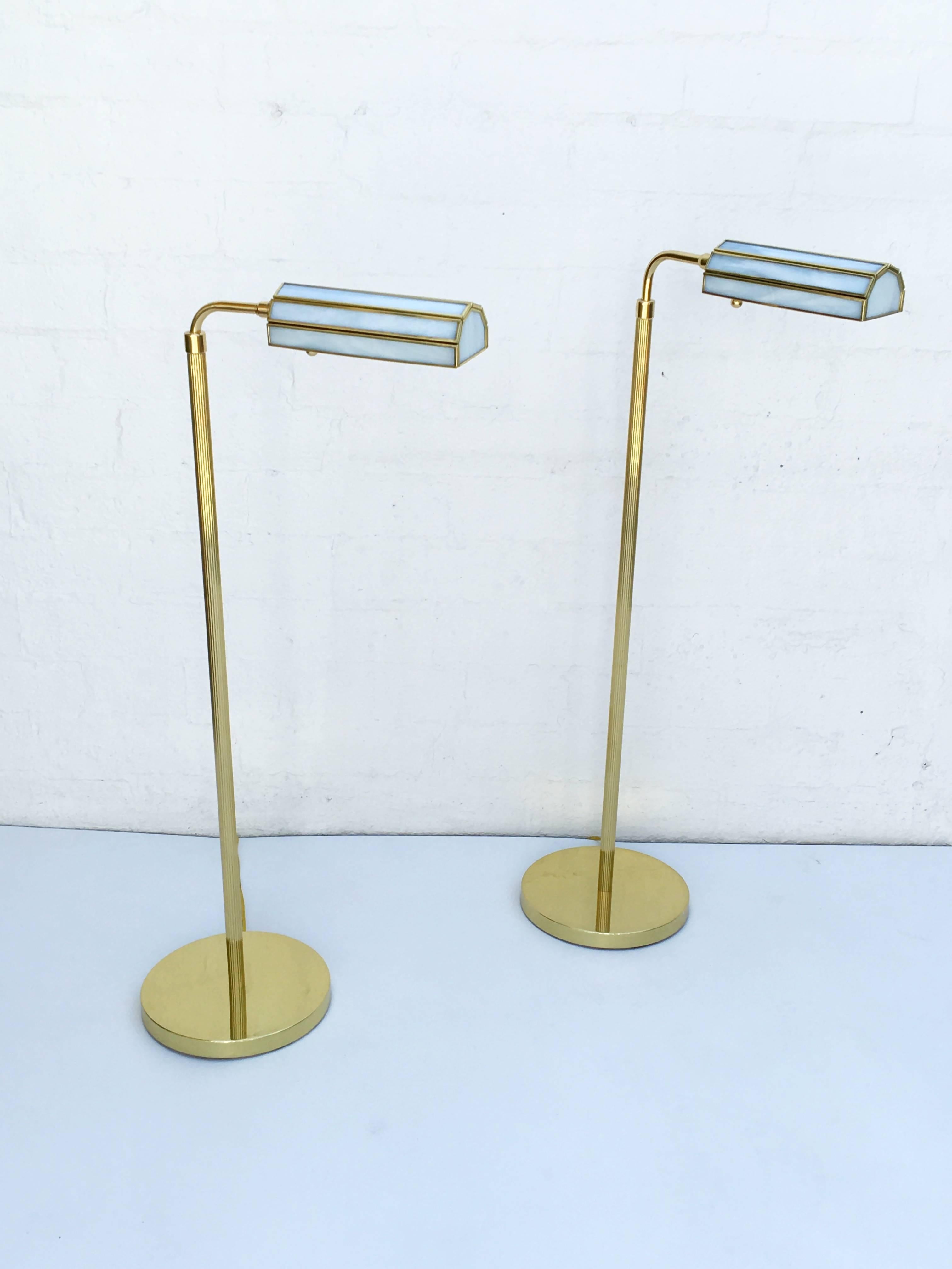 Modern Pair of 1970s Adjustable Brass Floor Lamps