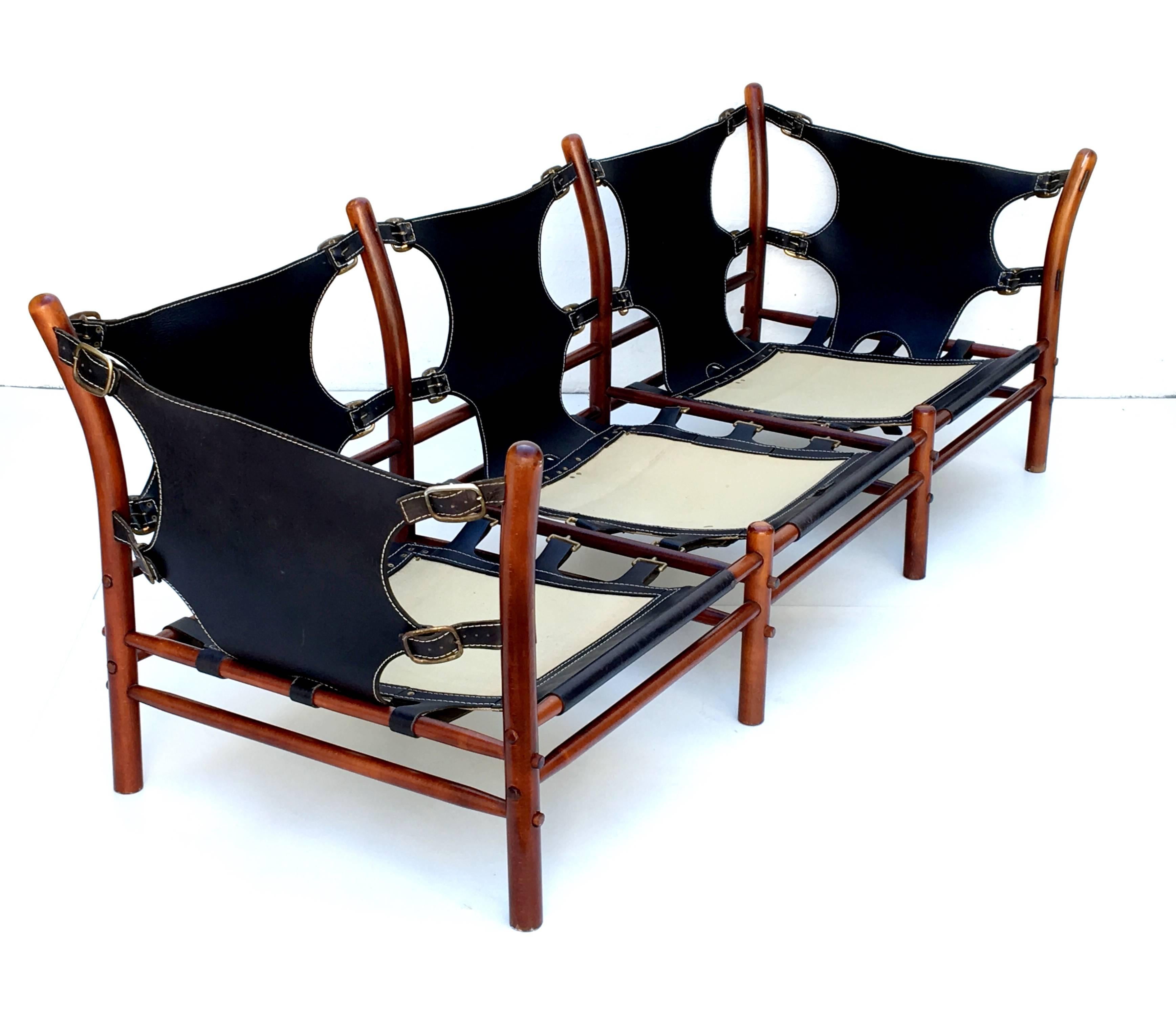 Scandinavian Modern Black Leather Safari Sofa by Arne Norell