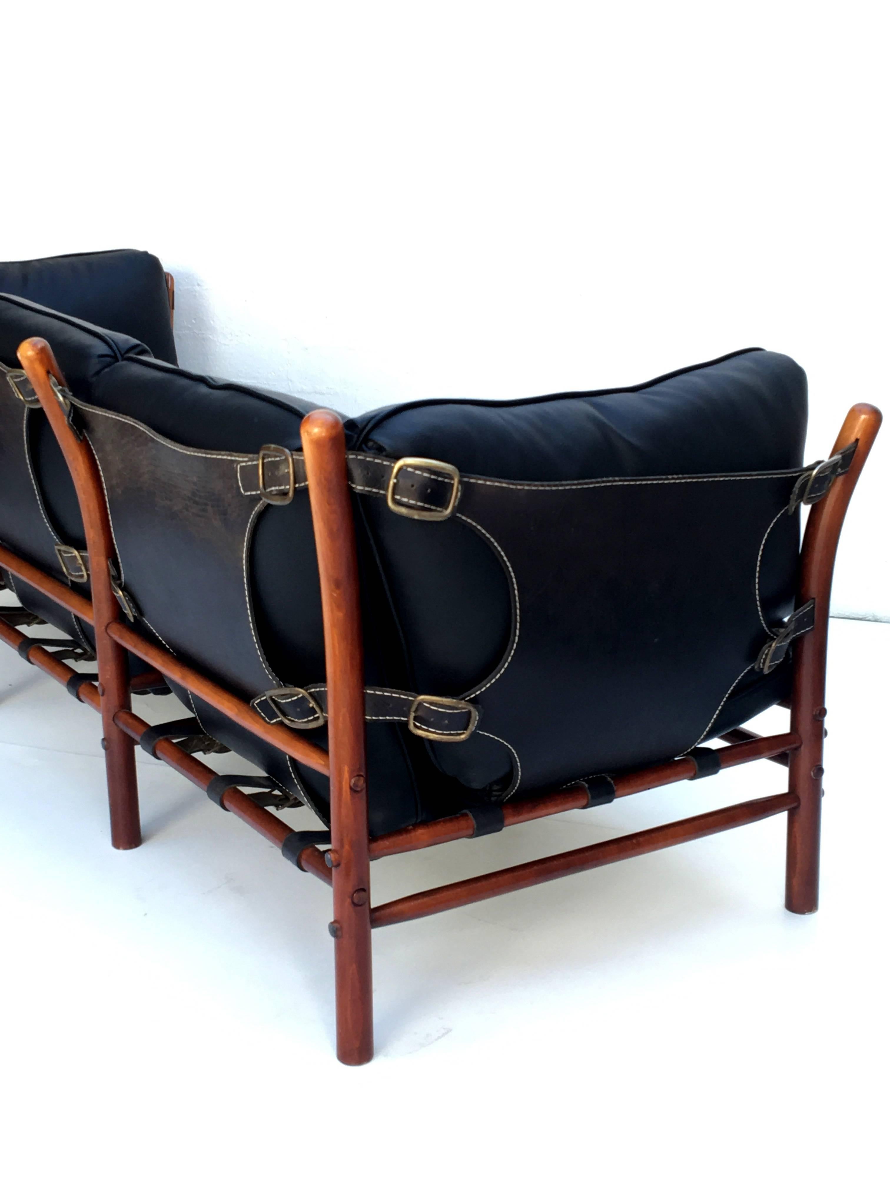 Stained Black Leather Safari Sofa by Arne Norell