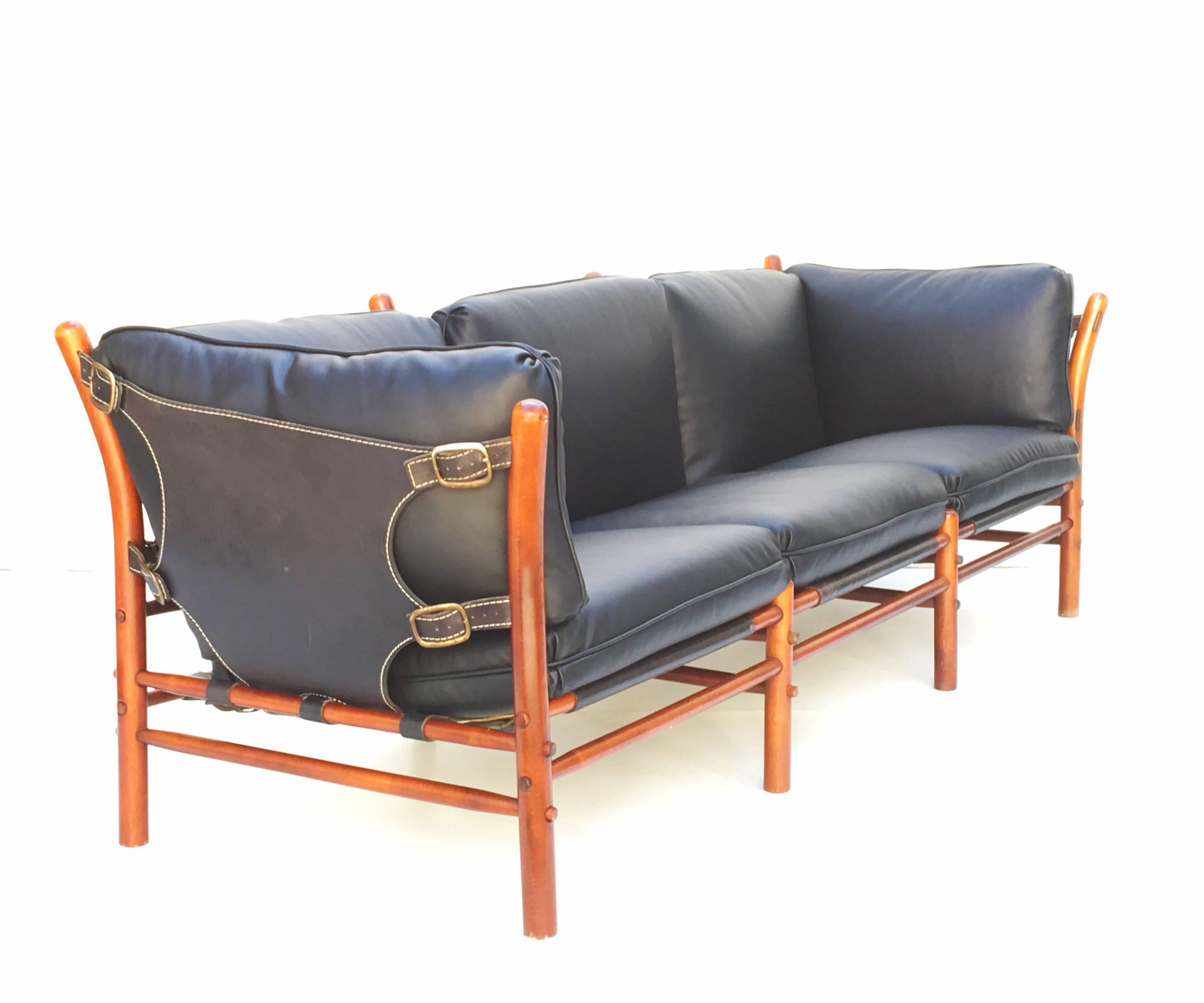 Mid-20th Century Black Leather Safari Sofa by Arne Norell