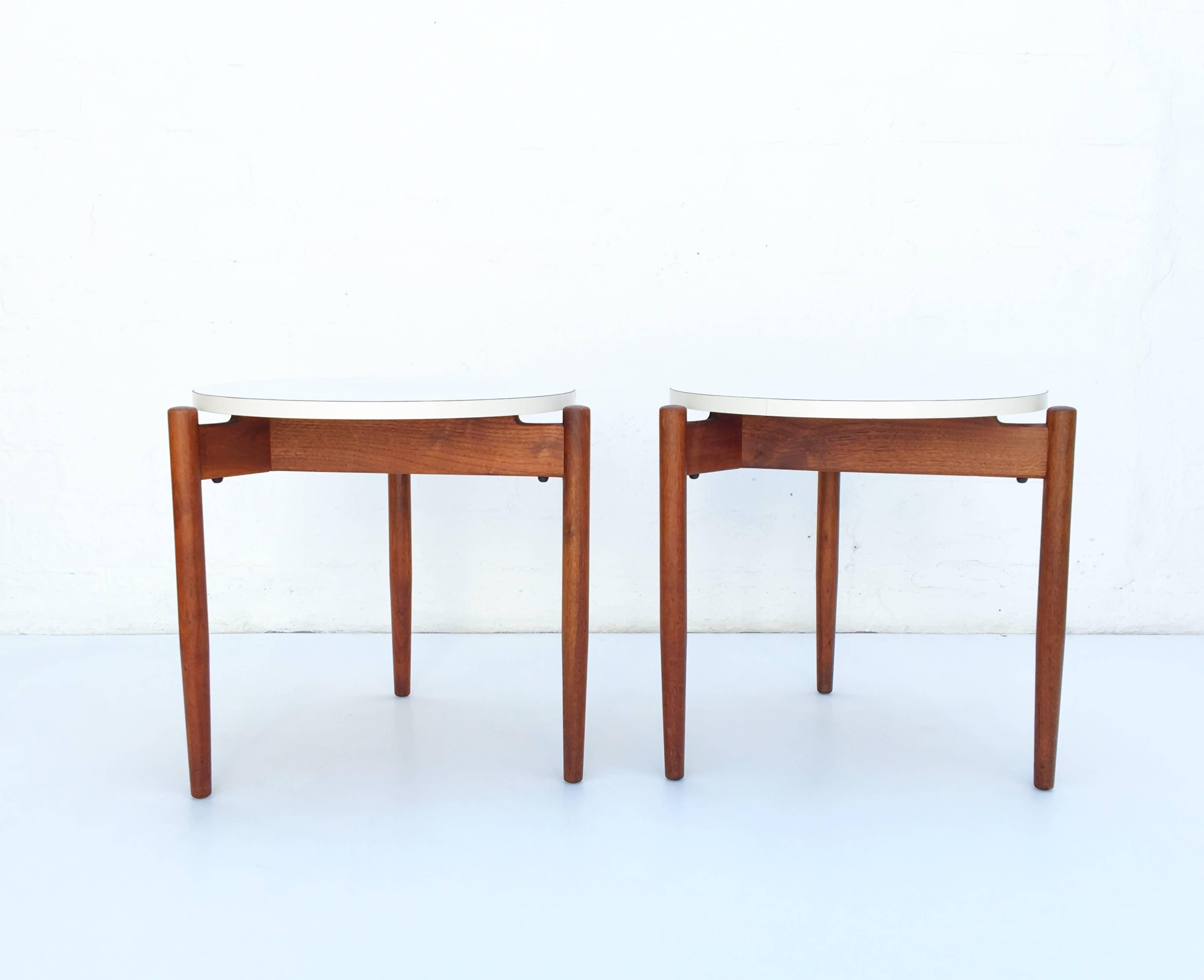 Stained Pair of Walnut Stacking Side Tables by Jens Risom