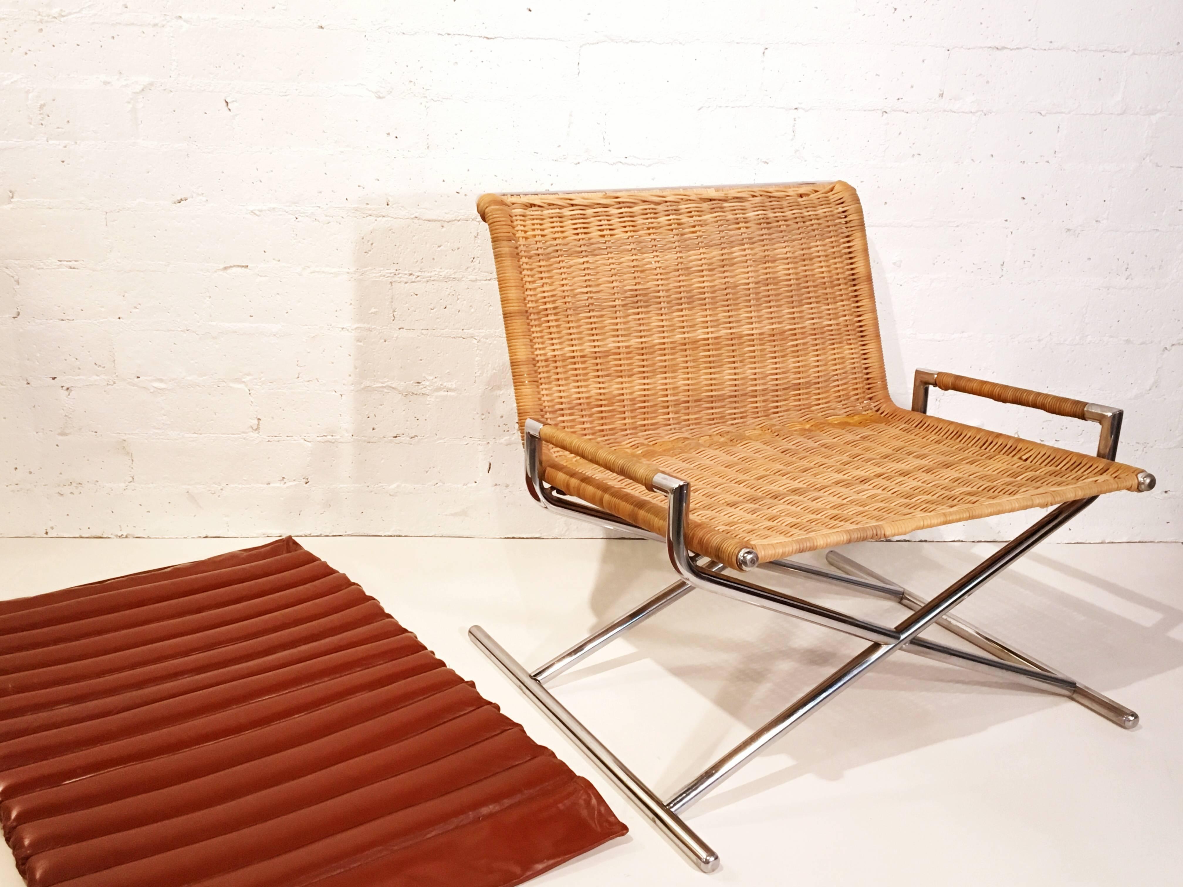 Mid-20th Century Wicker and Chrome Sled Lounge Chair by Ward Bennett