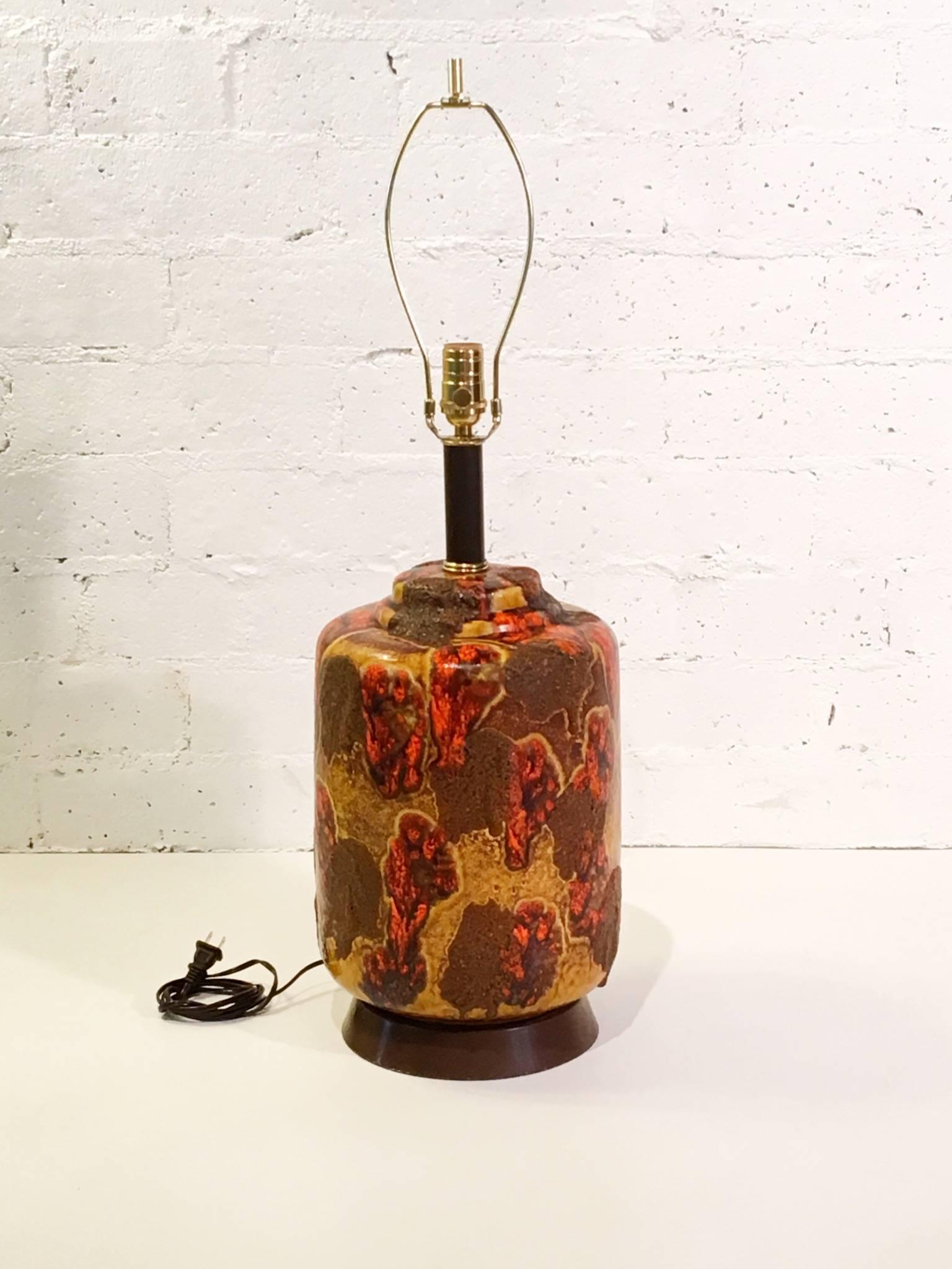 Mid-Century Modern Pair of 1960s Volcanic Drip Glazed Ceramic Table Lamps