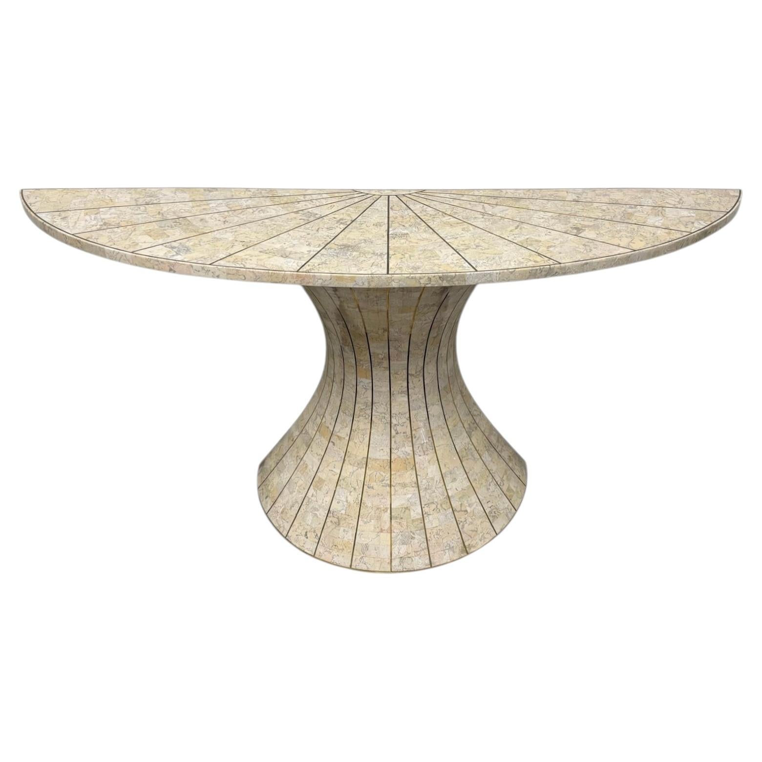 Travertine and Brass Console Table by Maitland Smith For Sale