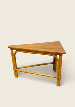 Pair of Triangular Shape Bamboo and Mahogany Side Tables