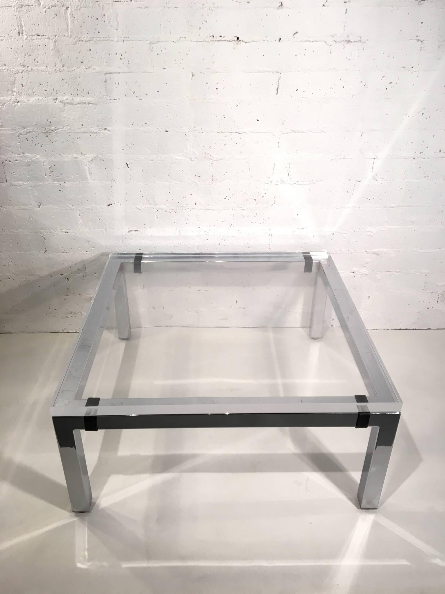 Modern Acrylic and Chrome Cocktail Table by Charles Hollis Jones For Sale
