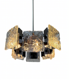Murano Glass and Chrome Ice Block Chandelier by J.T. Kalmar