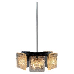 Murano Glass and Chrome Ice Block Chandelier by J.T. Kalmar
