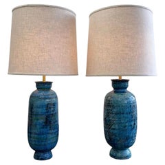 Pair of Italian Ceramic “Rimini Blue” Table Lamps by Bitossi