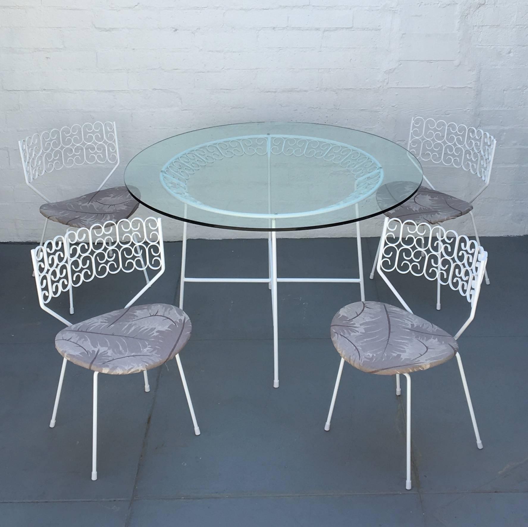 Mid-Century Modern  Five-Piece Wrought Iron and Glass Dinette Set by Arthur Umanoff